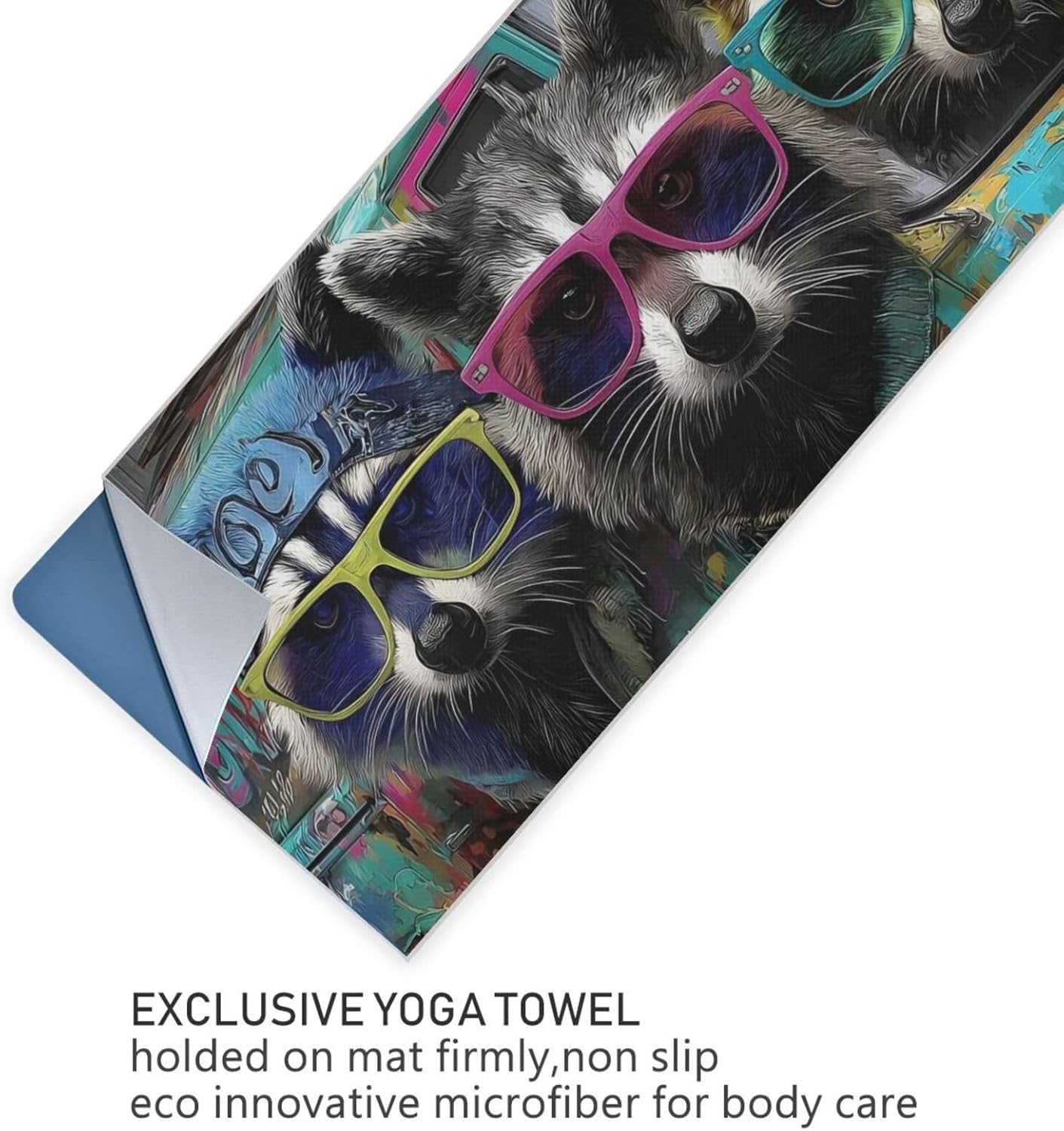 Hot Yoga Towel Raccoon Graffiti – Stylish, Non-Slip, Grip Dots, Super Absorbent, 27" x 73" - Yoga Mat Towels for Exercise, Fitness