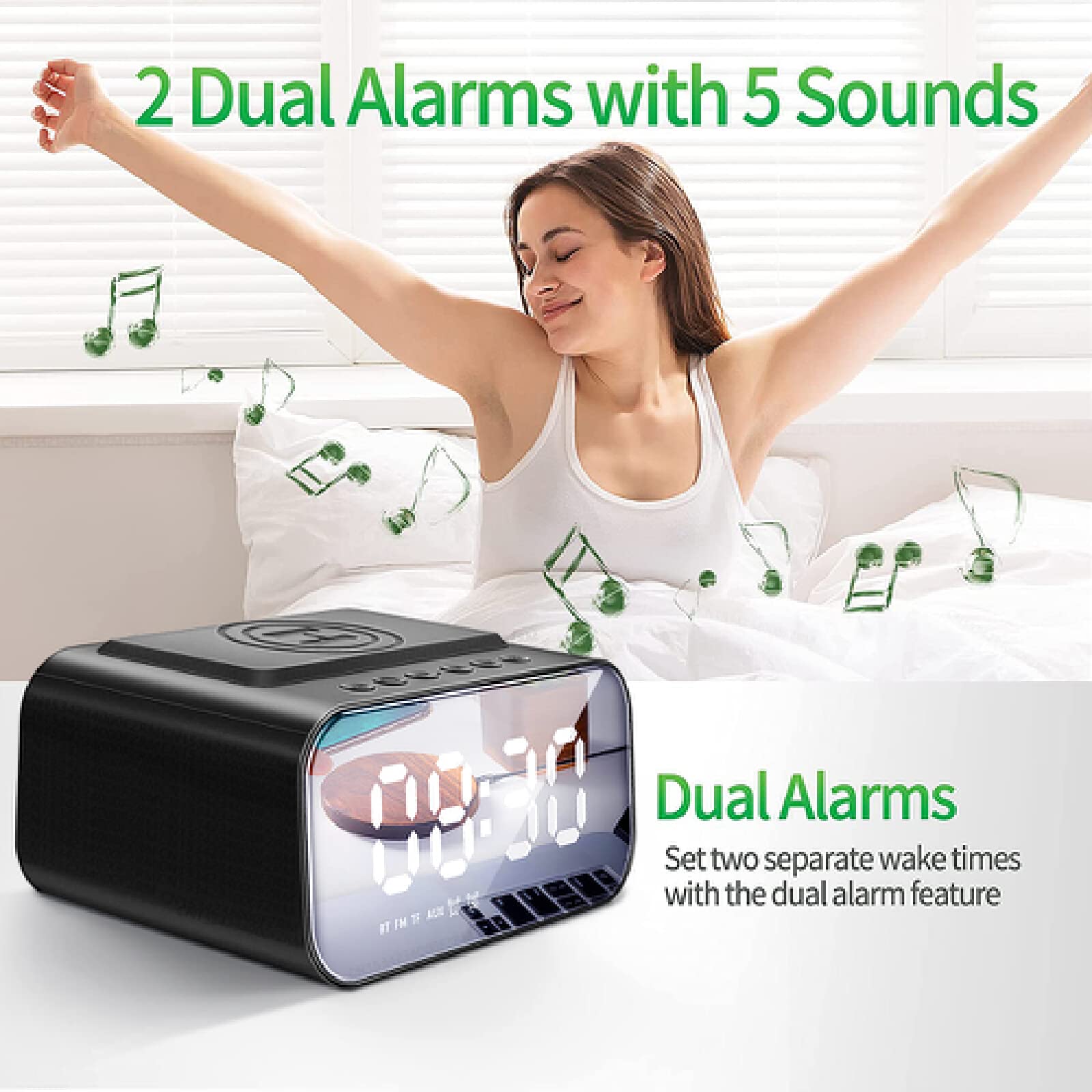 Reloj Digital Inteligente LED Carga Inalámbrica Reloj Despertador Electrónico Altavoz Bluetooth Reloj Electrónico De Escritorio Radio FM