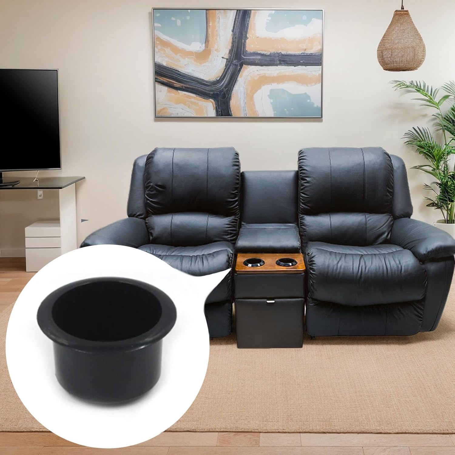 RUIAN Couch Cup Holder Replacement - 4 Pack Black Drop in Cup Holder Inserts, 4.33 Inch Outer Size, 3.34 Inch Inner Diameter, Fits Sofa Recliner Boat RV Table Openings