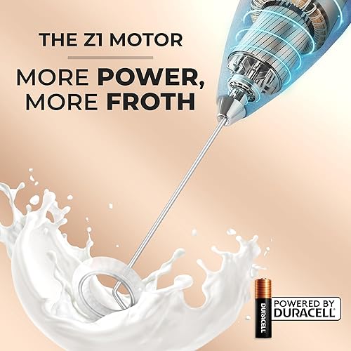 Vista 977 de Zulay Kitchen - Espumador de leche de mano con pilas AA Duracell: batidora de bebidas resistente para café, latte, capuchino y más, color aurora