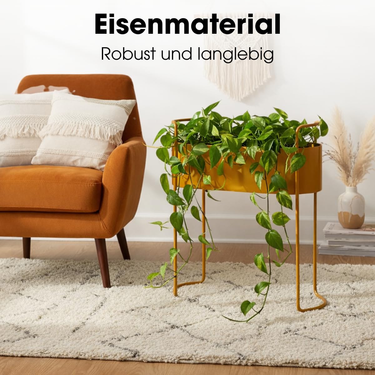 MICA Decorations Moritz Pflanzenständer – Pflanzentopf für Blumen und Zimmerpflanzen – Für den Innenbereich – 55 x 24 x 65 cm – Eisen – Braun