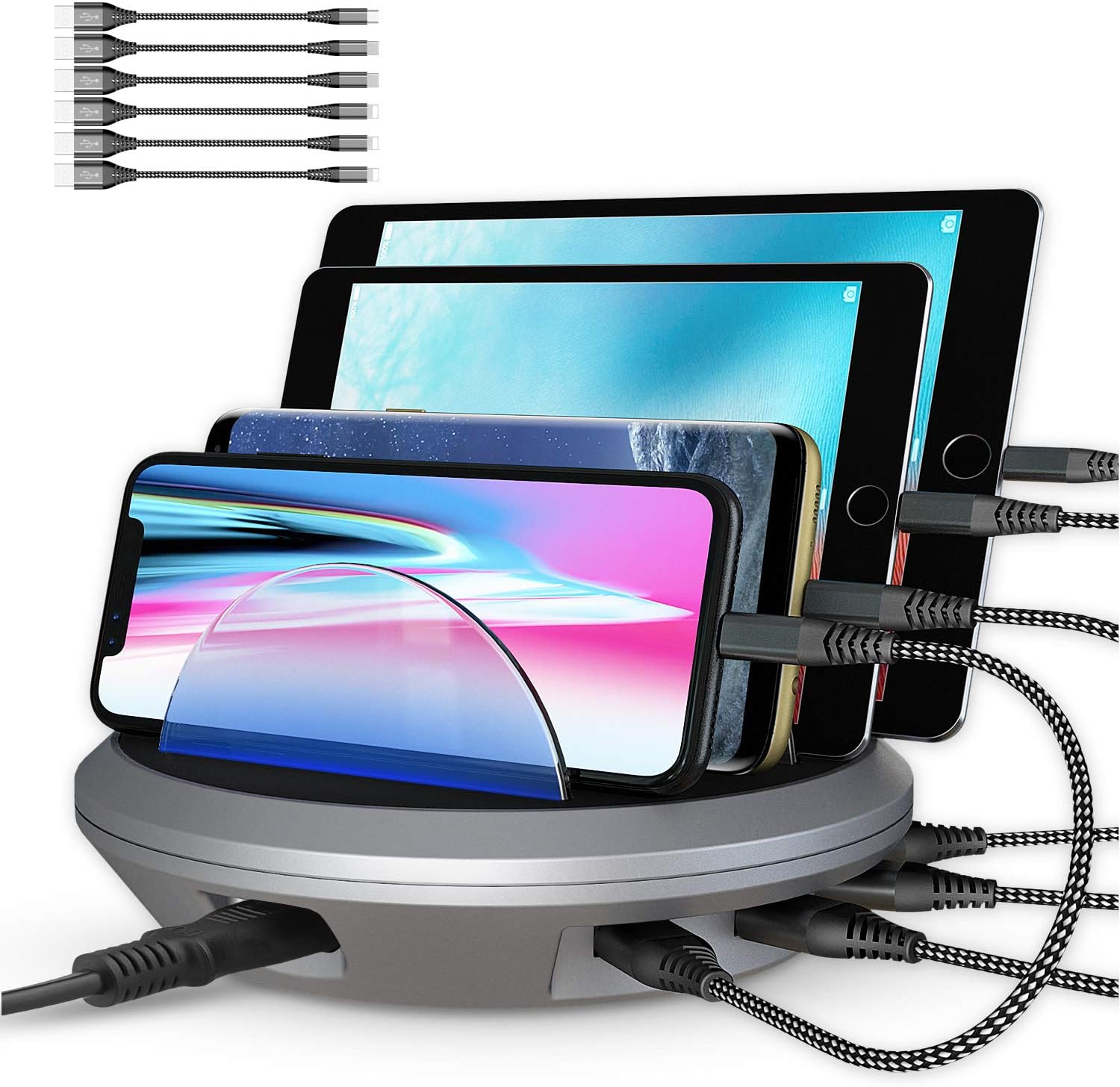Charging Station, AHRISE Docking Station with 4 USB Ports and Phone Dock Stand 6.8A/34W (Gray)
