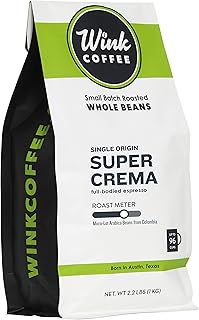 Wink Coffee Super Crema Espresso - 100% Arabica Whole Bean Coffee - Large 2.2 Pound Bag - Colombian Single Origin - Rich, ...