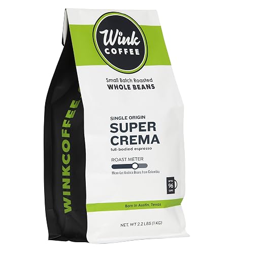 Wink Coffee Super Crema Espresso - 100% Arabica Whole Bean Coffee - Large 2.2 Pound Bag - Colombian Single Origin - Rich, Smooth, Full Bodied and Complex, Sustainable Sourcing