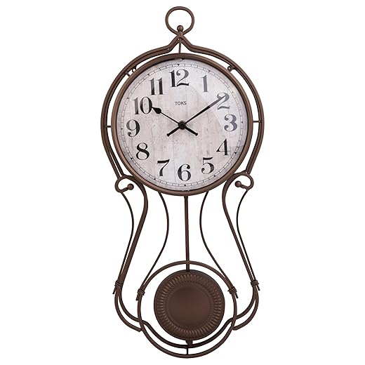 Lily's Home Antique Metal Pendulum Wall Clock Elegant Regulator Clock for for Living Room & Home