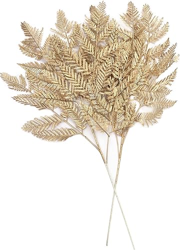 Miniatura 9 de LOVENIMEN Plantas artificiales de hojas doradas para decoración de Navidad, plantas de bayas falsas, arbustos de frijoles sintéticos, hojas de