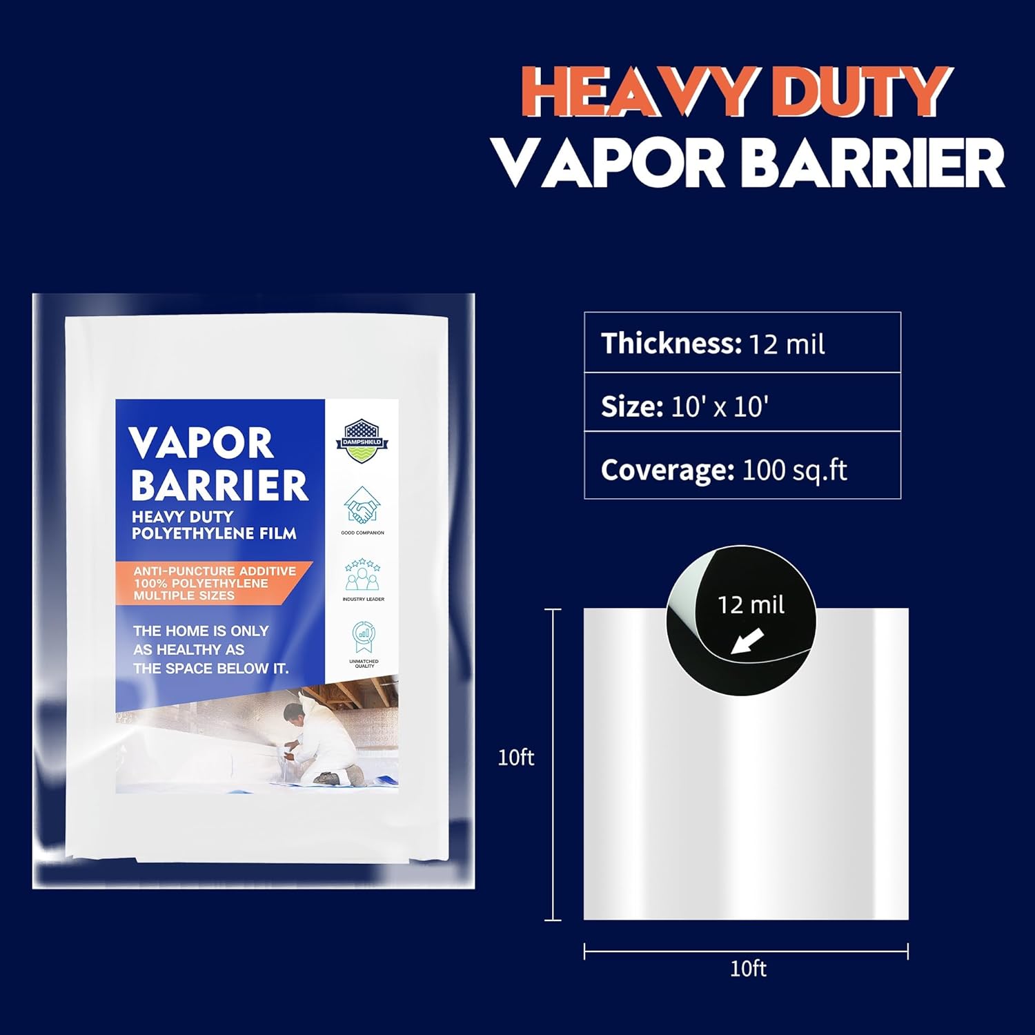 Crawl Space Vapor Barrier,12Mil Plastic Sheeting,10'x10' Vapor Barrier Plastic,Vapor Barrier for Crawlspace,Garden,Basement,Black and White Panda Film,Thick Plastic Sheeting