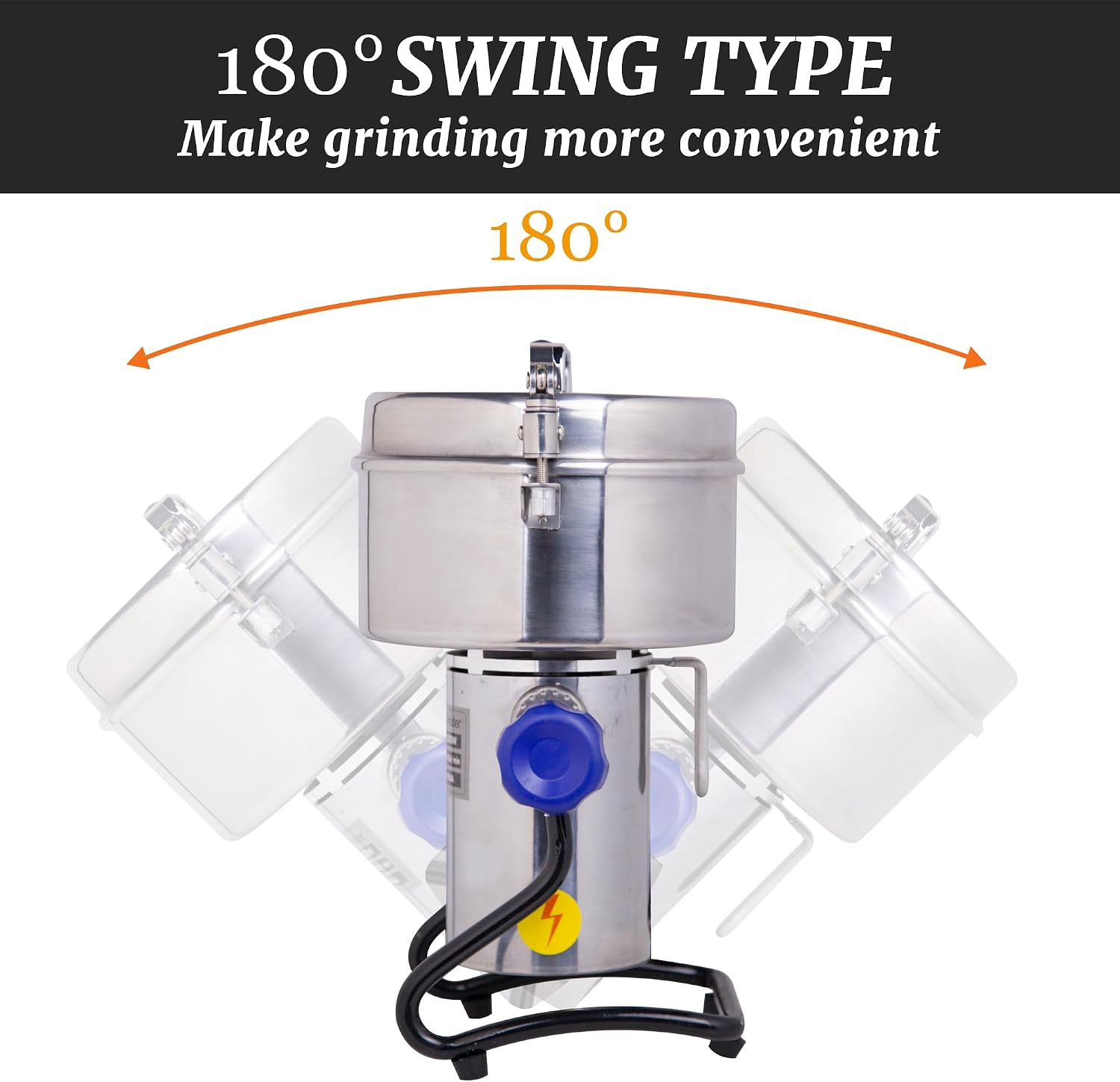 Hakka Grain Mills Grinder, 2000g Electric Powder Mill Machine 4000W High Speed Stainless Steel Pulverizer Machine Commercial Herb Grinder for Grinding Dry Corn Coffee Bean Pepper(270° Swing Type)