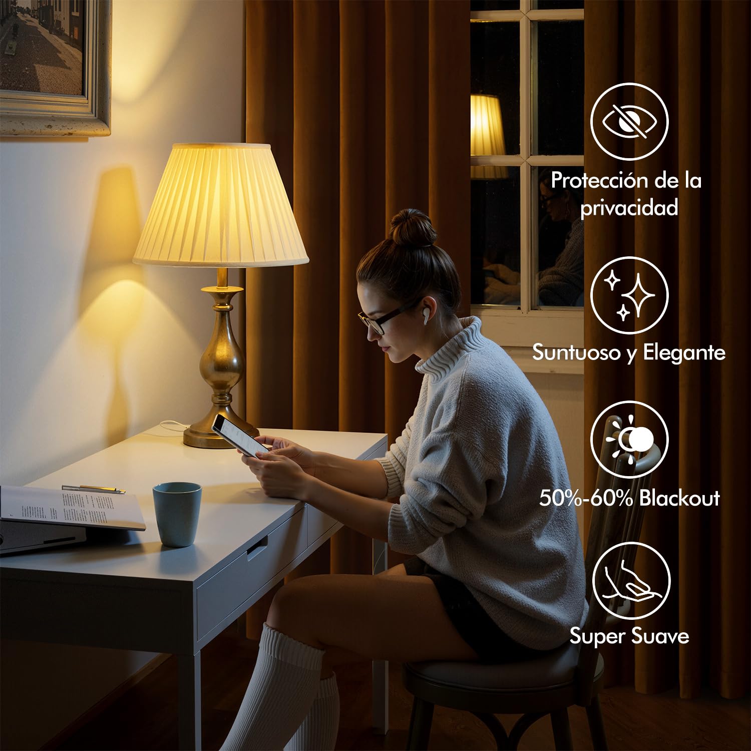 MIULEE Cortinas Terciopelo con Cinta Fruncida 2 Piezas 140x245 CM, Semiopacas para Dormitorio y Salón, Marrón, Aislante Térmico