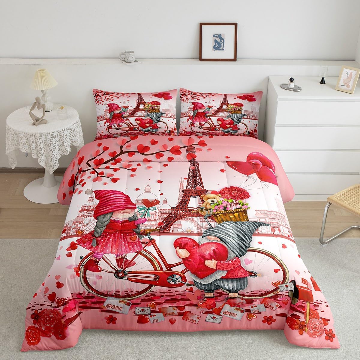 Feelyou Cute Rabbit Comforter Set for Girls Boys Kids Queen Size Happy Easter Comforter Room Decorative Easter Bunny Bedding Set Floral Botanical Print Duvet Set 3Pcs Quilt Set