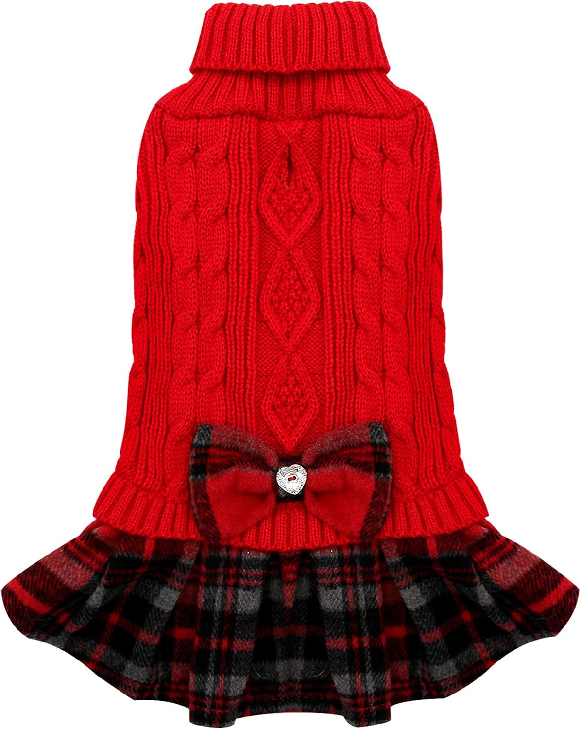 KYEESE Christmas Dog Sweater Dress with Bowtie Checkered