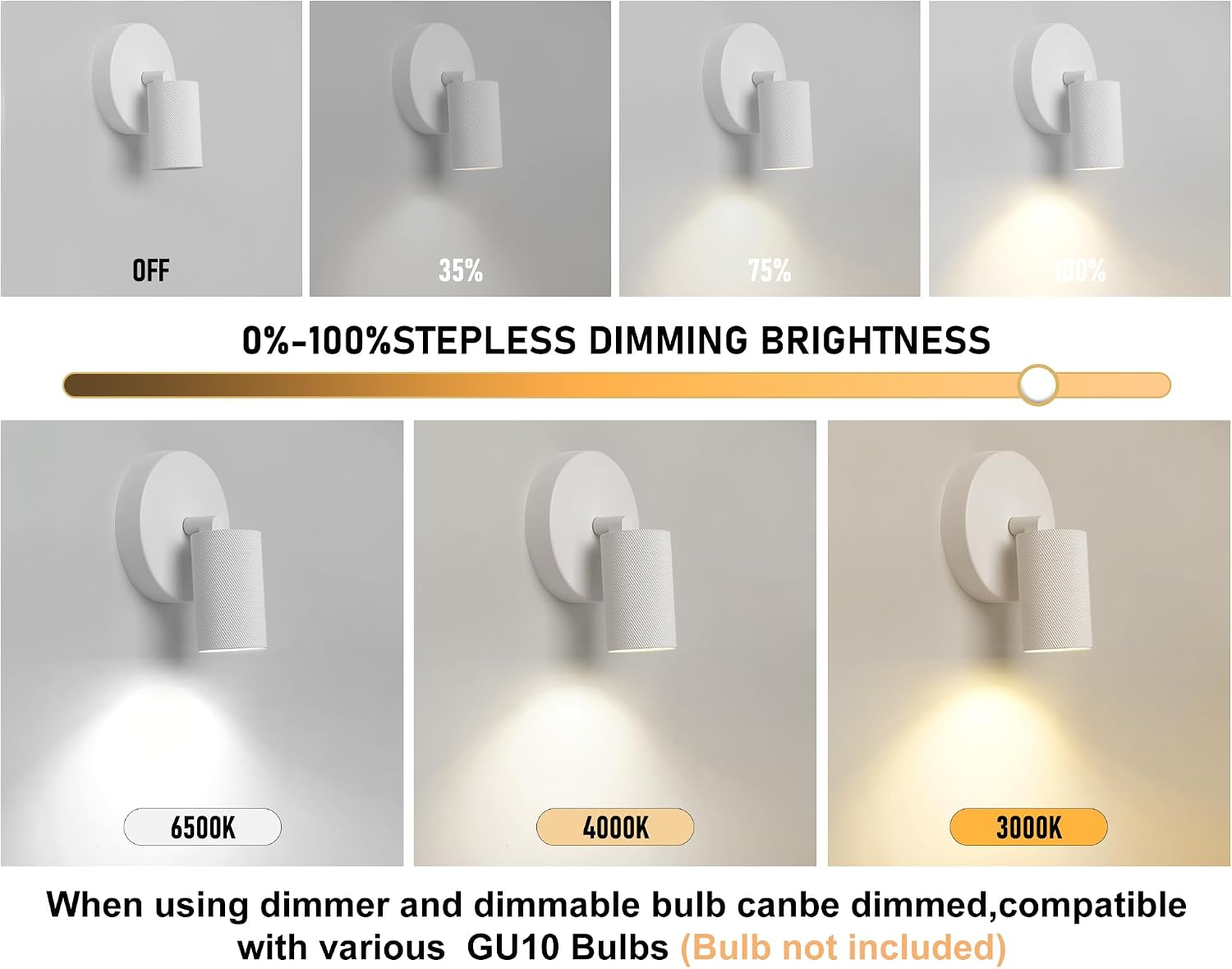 White Ceiling Spotlight Indoor Adjustable 1-Light Track Lighting with Flexibly Rotatable Light Head for Bedroom, Kitchen, GU10 Bulb not Included