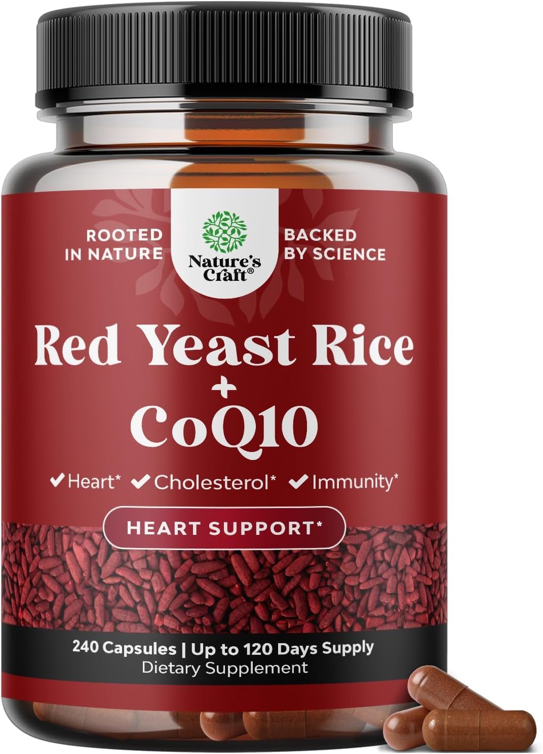 Red Yeast Rice with CoQ10 Supplement - Advanced Healthy Heart & Healthy Cholesterol Levels Formula for Men & Women - Extra Strength Capsule with Red Yeast Rice 1200 mg Capsules with CoQ10-240 Count