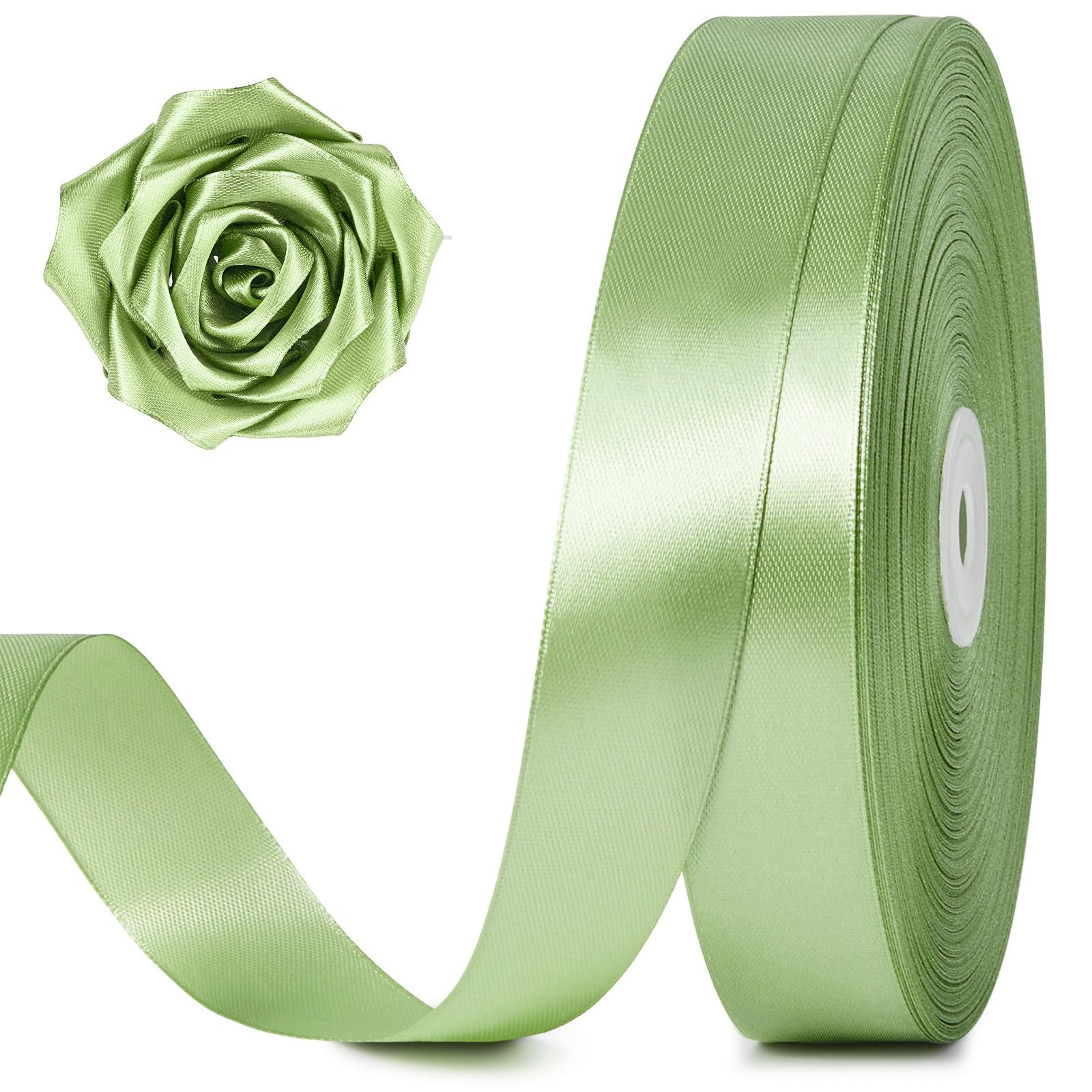 Photo 1 of 100 Yards 1 Inch Sage Green Satin Ribbon, Solid Craft Fabric Ribbon for Christmas Gift Wrapping, Bows Making, Flower Bouquet, Wedding Party Decoration
