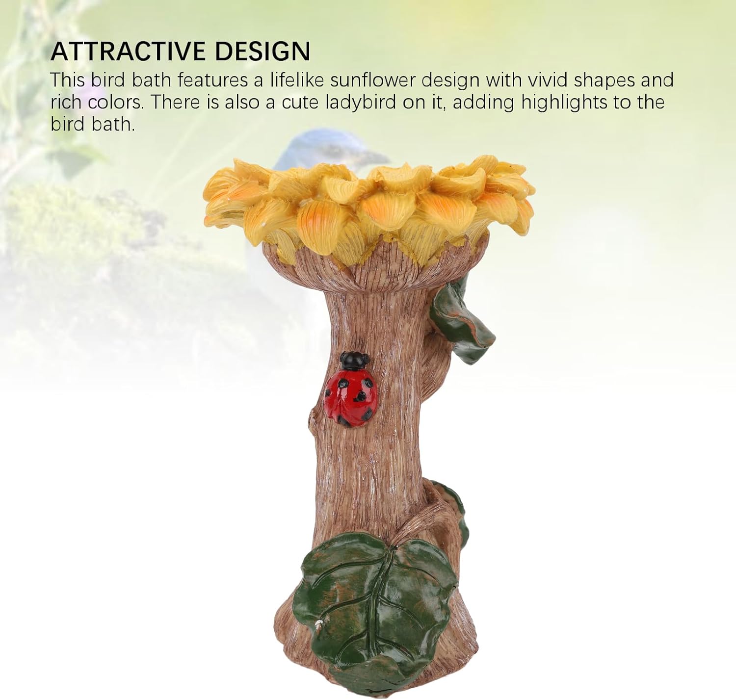 AYNEFY Sunflower Birdbath,Sunflower Bird Bath Feeder Bird Food Water Bowl Bird Food Feeding Tray Bird Food Dispenser Tray Indoor Outdoor Garden Yard Decoration