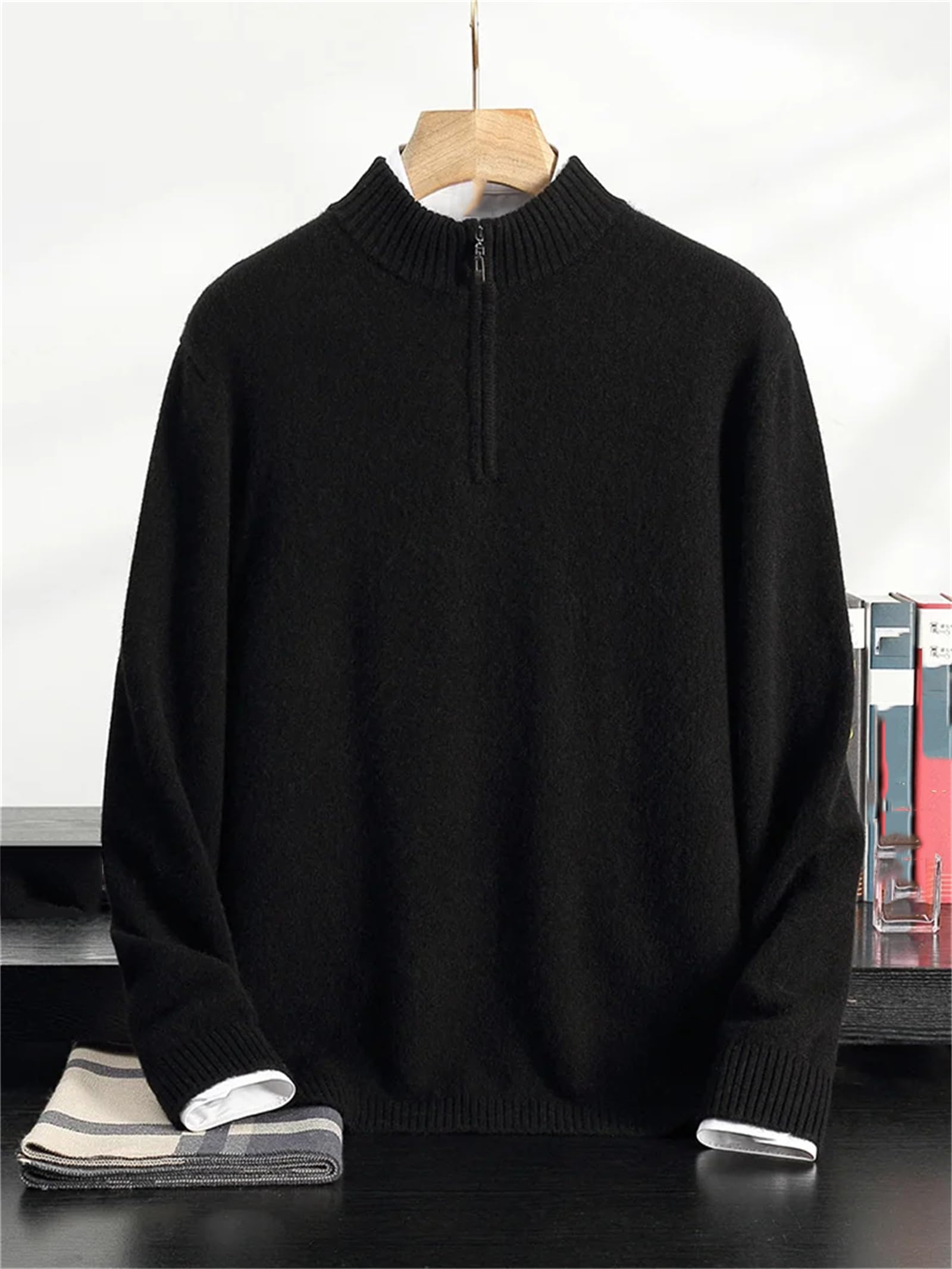 Herren Kaschmir-Pullover mit halbem Reißverschluss, Stehkragen, Winter, Kaschmir, Strickwaren, lässiger Pullover