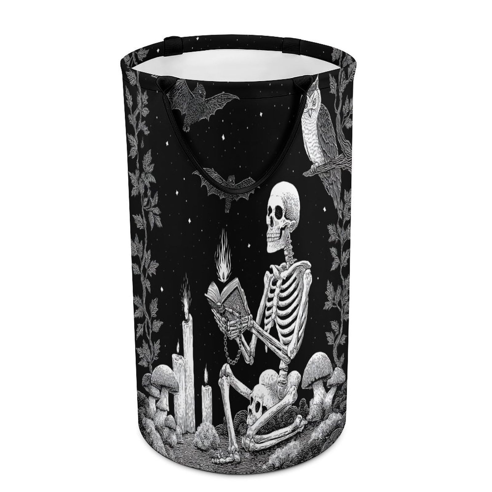 LUYYSKY Beautiful Vintage Gothic Skeleton Versatile Storage Laundry Basket, Beautiful Classic Halloween Animal Owl Bats Horror Skull Large Capacity Bathroom Hamper With Handle