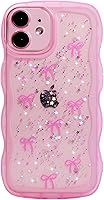 Vista 148 de Qokey para iPhone 14 Plus Funda de 6.7" con diseño de borde ondulado rizado, transparente, con purpurina, brillo, estrellas, brillante, lindo