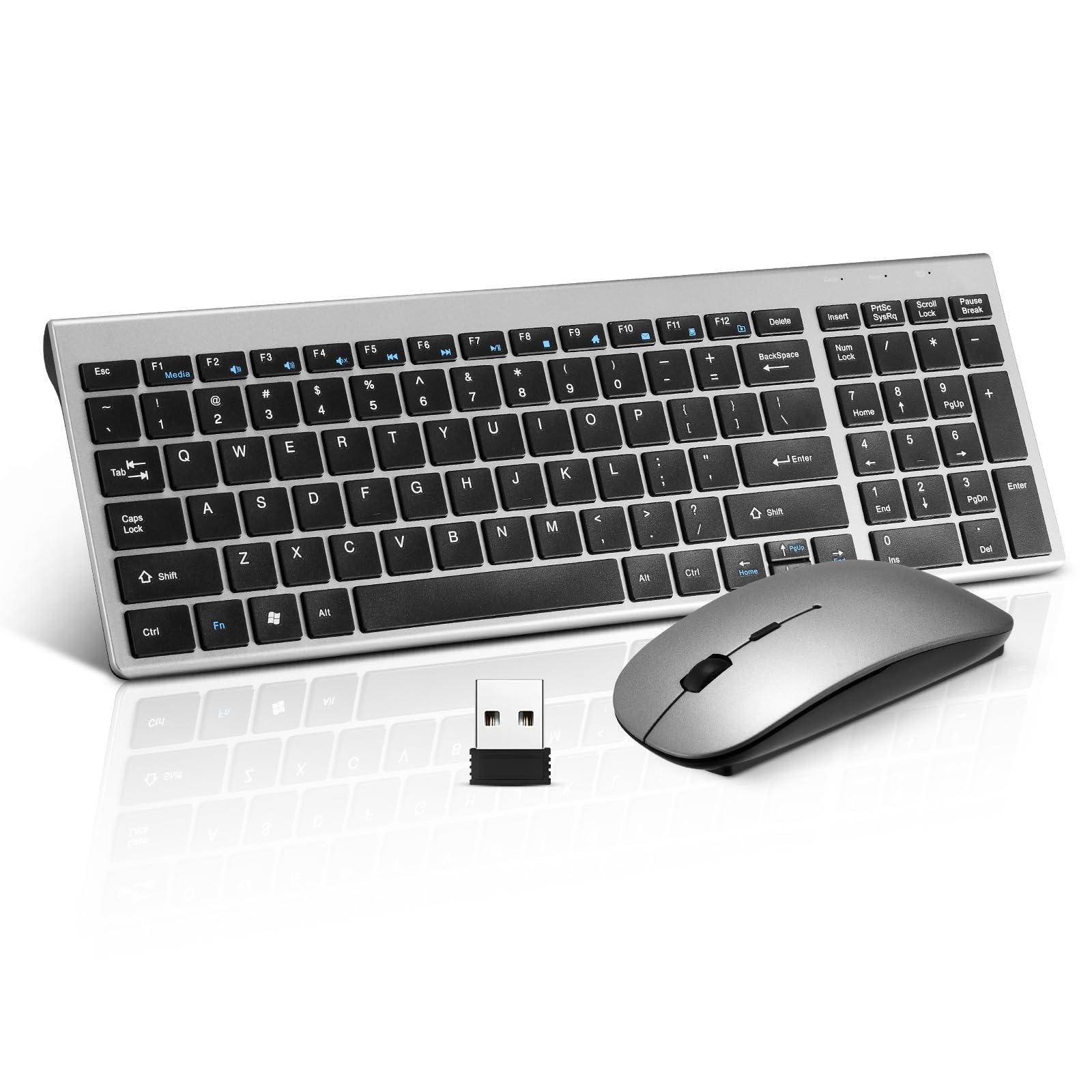 Wireless Keyboard and Mouse Combo, Compact Quiet Wireless Keyboard and Mouse Set 2.4G Ultra-Thin Sleek Design for Windows, Computer, Desktop, PC,