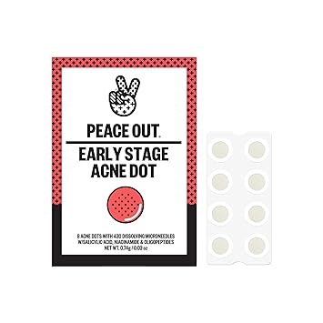 PEACE OUT Early Stage Acne Dots, Acne-Fighting Pimple Patches, Salicylic Acid Unclogs Pores and Targets Acne Blemishes, (8 Acne Dots)