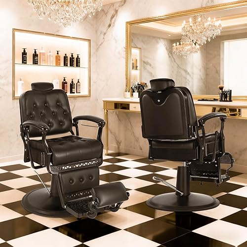 Miniatura 2 de Silla de peluquero resistente Vintage Recline hidráulica 360 giratoria profesional silla salón belleza spa champú equipo