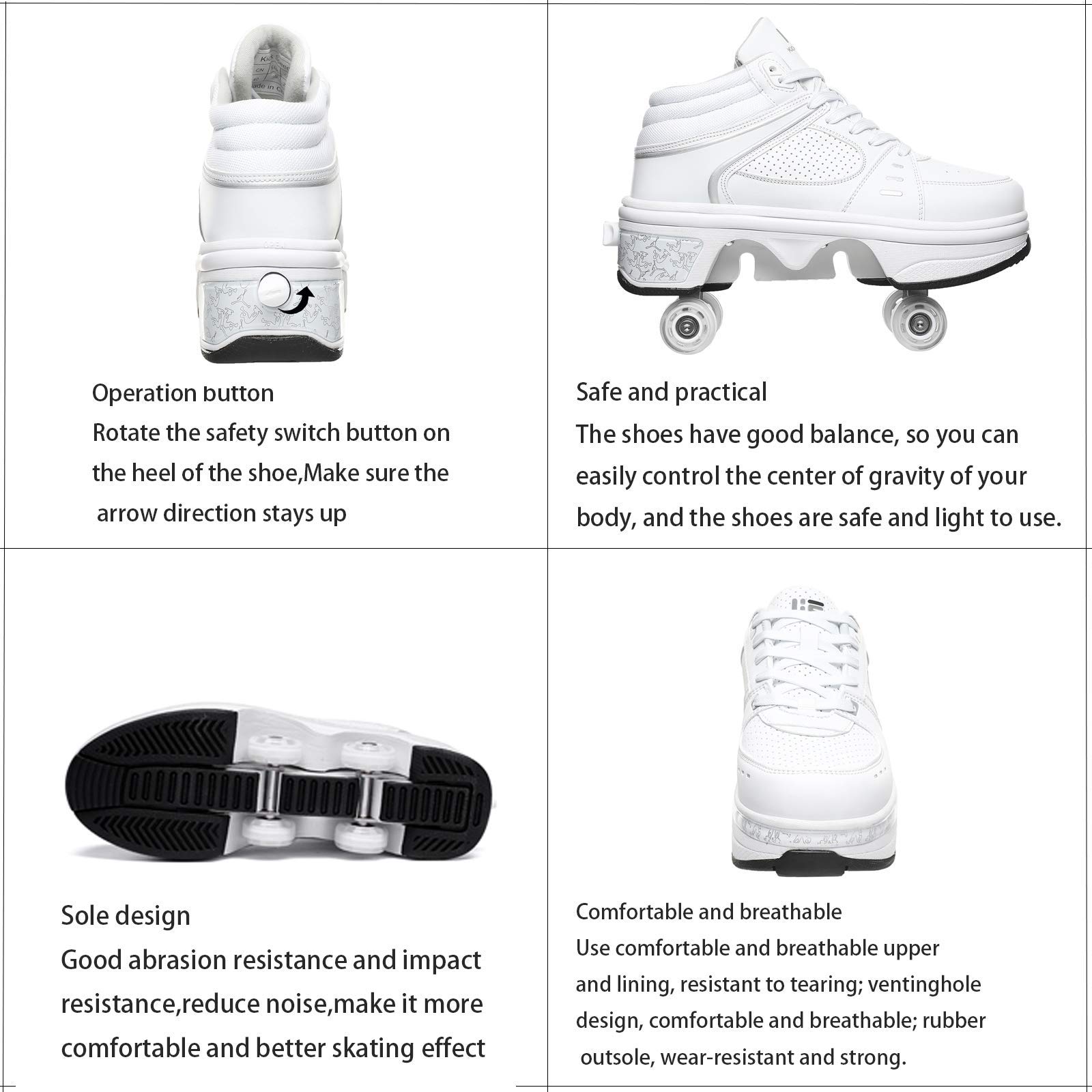 Scarpe con Rotelle Pattini A Rotelle Retrattile Retrattile 4 Ruote LED Skateboard Sneakers Scarpe Sportive con Rotelle Pattini in Linea per Adulti Unisex,EUR37