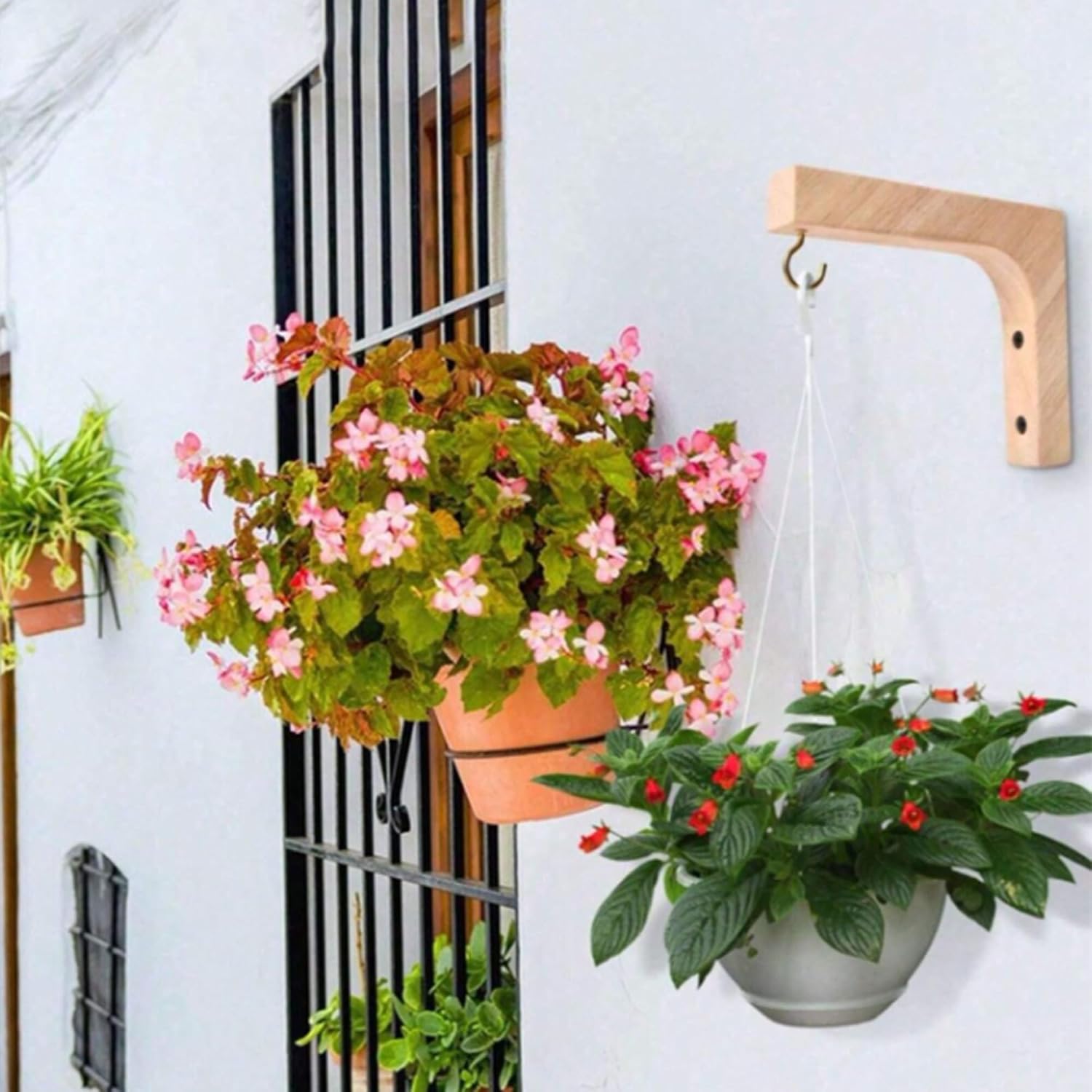 4 Piece Hanging Plant Hook, Plant Hangers Indoor, Wooden Hanging Basket Hooks for Indoor Flower Baskets Pot Wind Chime Lanterns Planter image 2