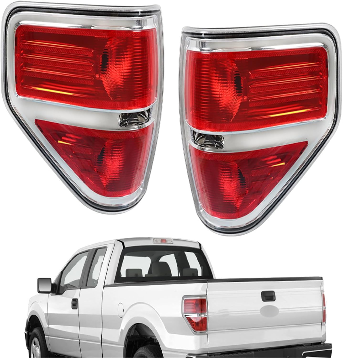 waltyotur Replacement for 2009 2010 2011 2012 2013 2014 F-150 Driver Left and Passenger Right Side Red Clear Tail Light