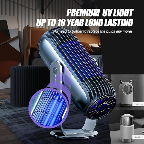 Miniatura 5 de Trampa moderna para insectosmosquitos para patio interior, matamosquitos eléctrico de doble función, 2000 V, ventilador silencioso, luz UV de 365