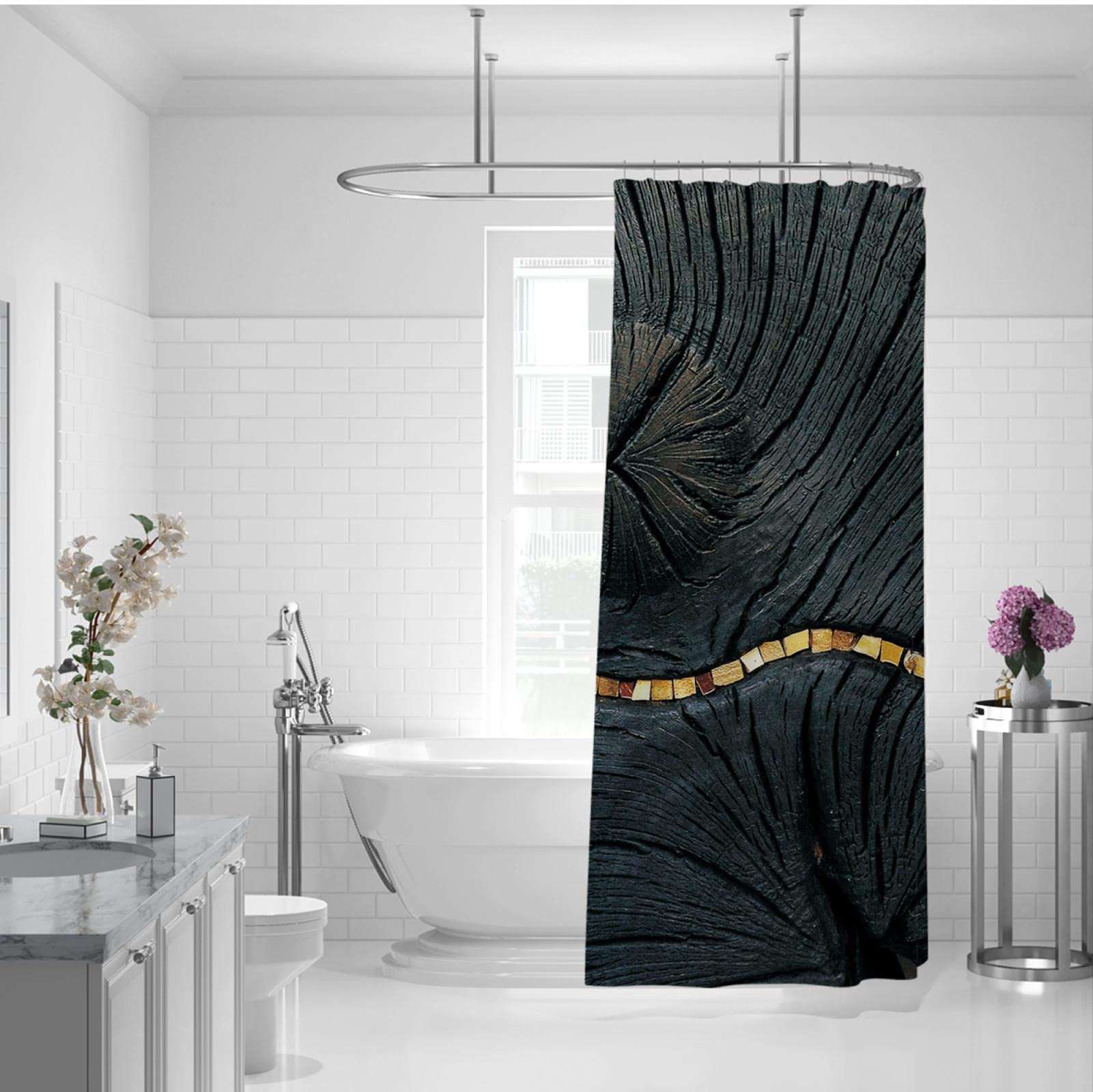 Arte astratta Tende doccia nero venatura del legno impermeabile tessuto doccia Tende dorato moderna casa hotel decorare lavatrice lavabile in lavatrice W200xL200cm