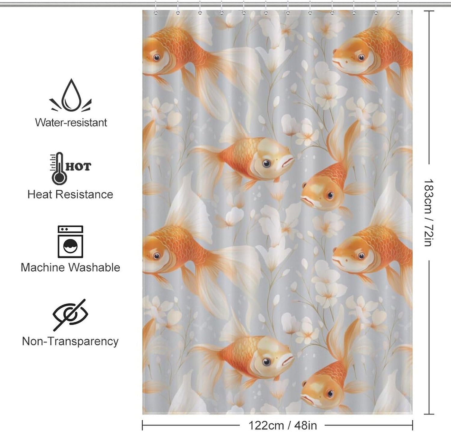 Japanese Fish with Bubble Eye Funny Shower Curtains Washable Bath Curtain Liner with Hooks for Bathroom Bath Tubs