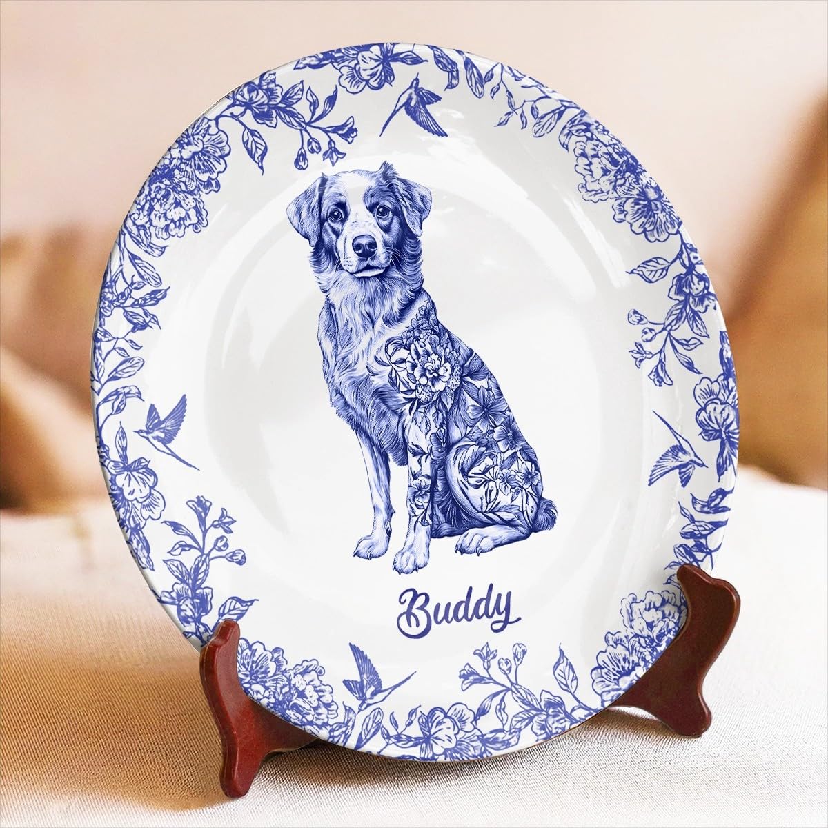 Pawfect House Custom Ceramic Plate, Personalized Birthday Gifts for Dog Lovers, Dog Dad and Mom, Whispers of Love in Blue, Ceramic Tray, Plate Holder, Decorative Tray, Gift for Dad, Mens Gifts