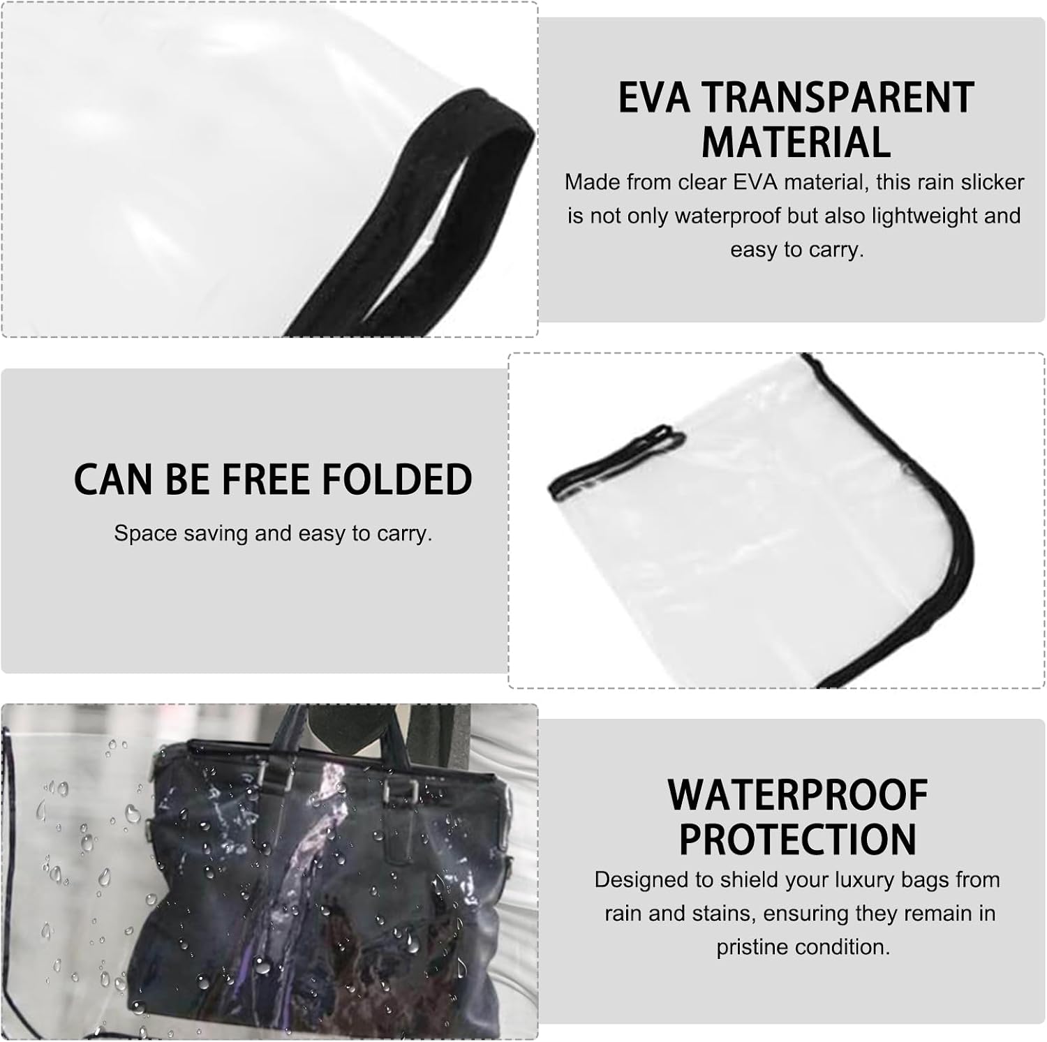 Handbag Raincoat – Clear Waterproof Rain Slicker for Designer Handbags Luxury Bags – EVA Bag Covers, Portable Rain Protective Cover (Transparent Square)