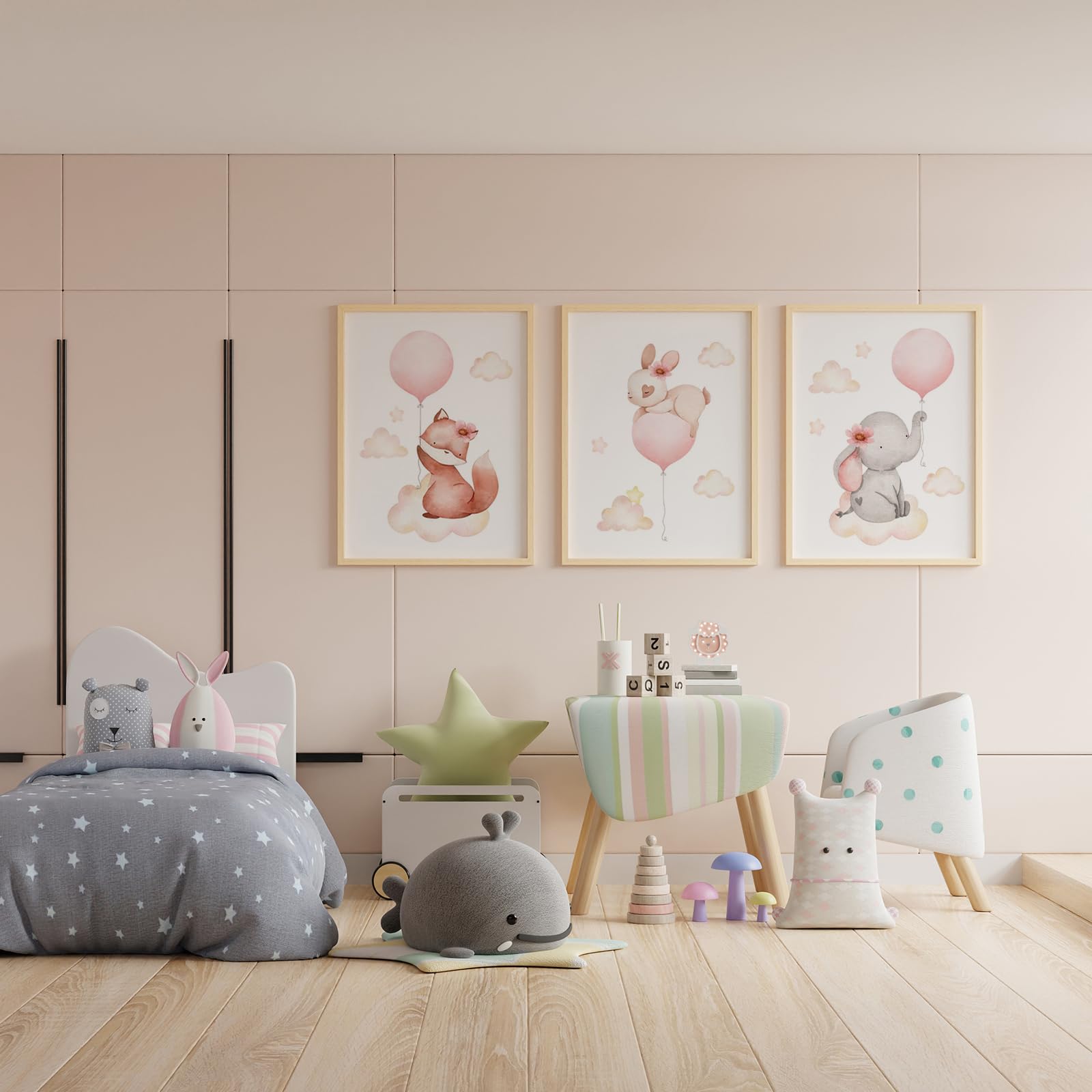 Zamety 3 Pièces Decoration Chambre Bebe Affiches, Animaux Affiche Chambre Bebe, A4 Tableau Chambre Enfant Poster, Tableau Animaux pour Deco Chambre Bebe, Sans Cadre, 21 x 30 cm