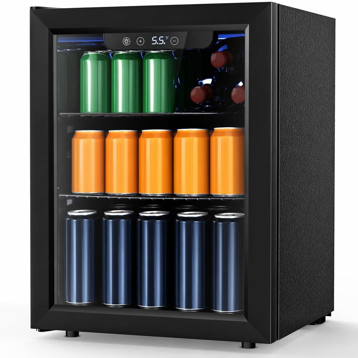 Electactic 1.7 Cu.ft Beverage Refrigerator Cooler, 68 Can Mini Fridge Glass Door with Adjustable Shelves, Digital Temperature Display, Freestanding Small Drink Fridge for Home, Office or Bar(Black)