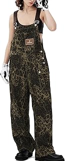 Aelfric Eden Dungarees Women's Leopard Jeans Overalls Baggy Casual Stretch Trousers Jumpsuit Denim Y2K, brown, Large