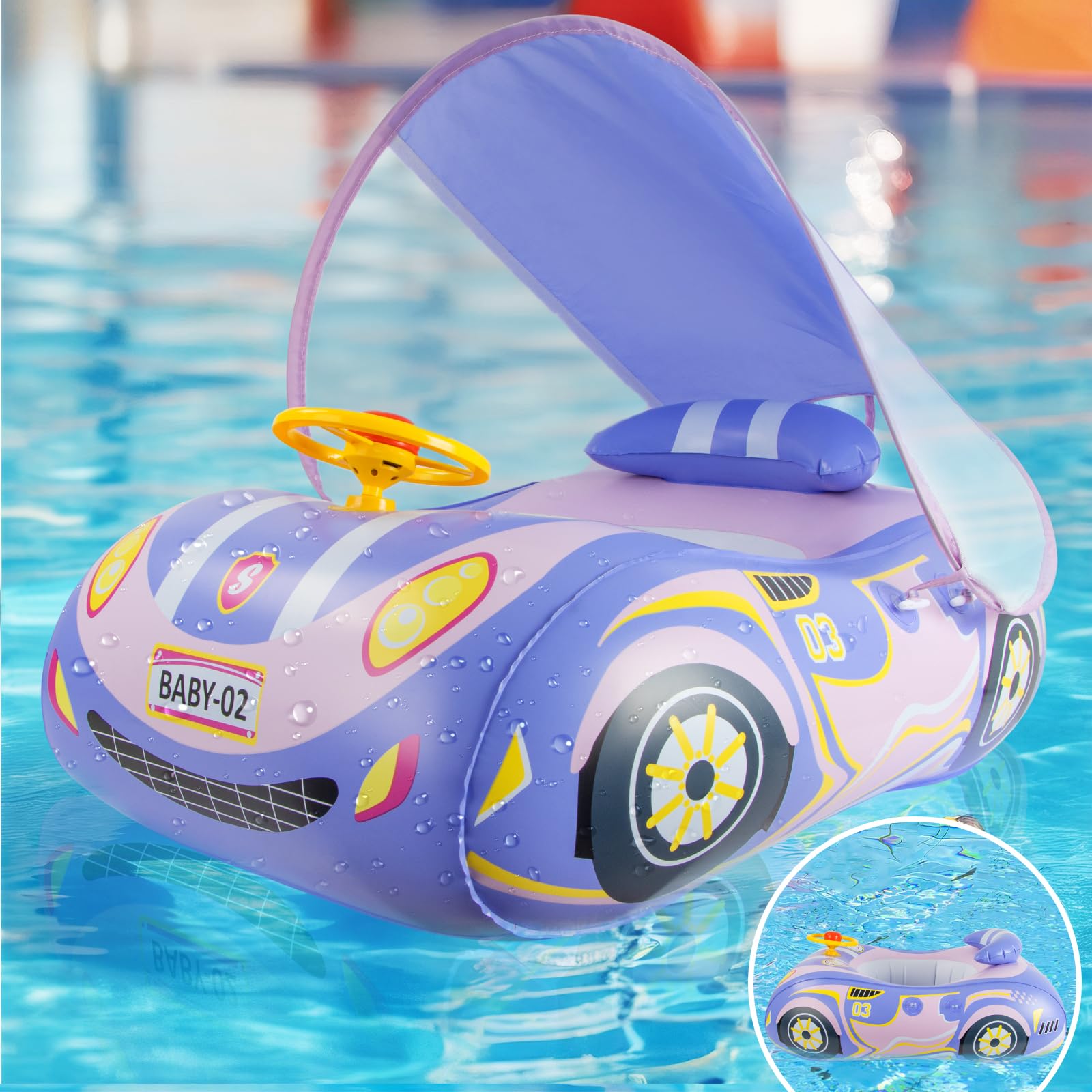 Salvagente Baby Con Tettuccio UPF 50+ E Sedile Di Sicurezza – Gonfiabile Per Bambini 6-36 Mesi, Blu, Pompa Inclusa