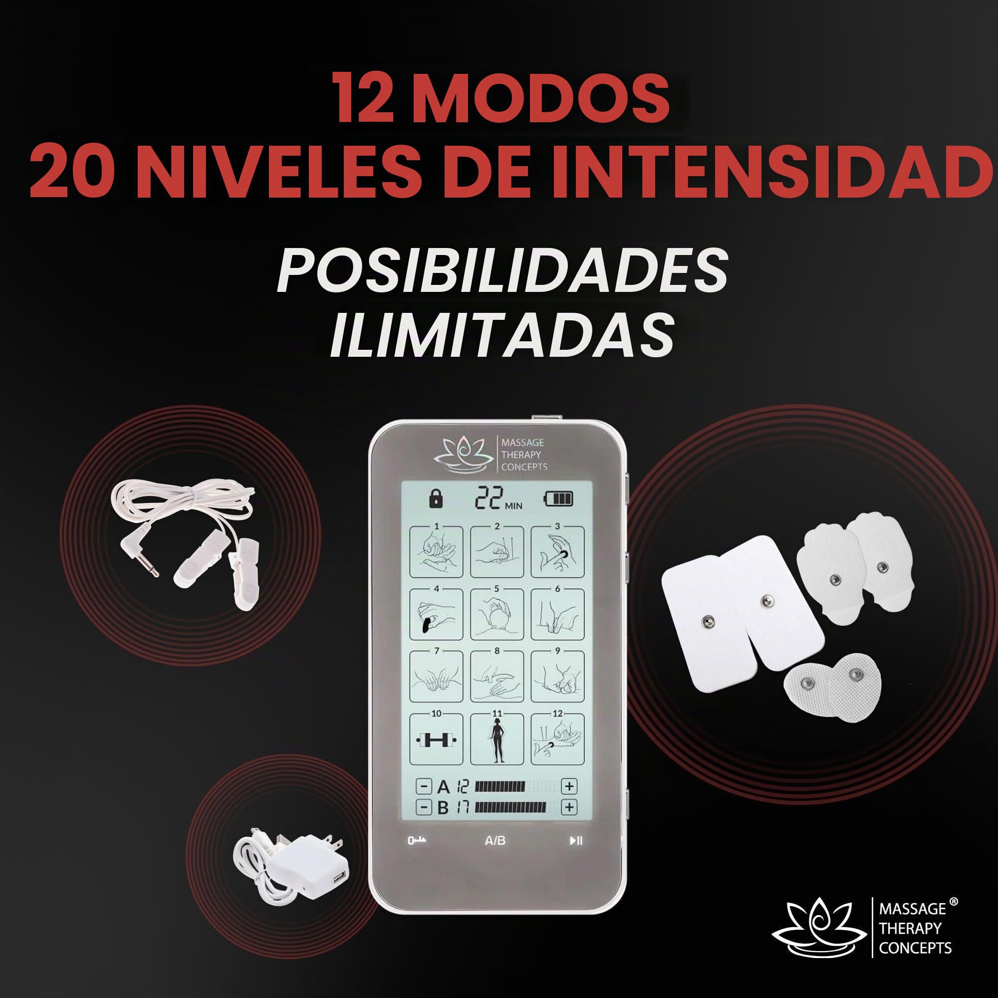 Unidad TENS y estimulador muscular EMS para terapia de alivio del dolor,ciática,dolor de cuello y espalda,máquina de estimulación portátil para recuperación muscular|12modos y 20 niveles de intensidad