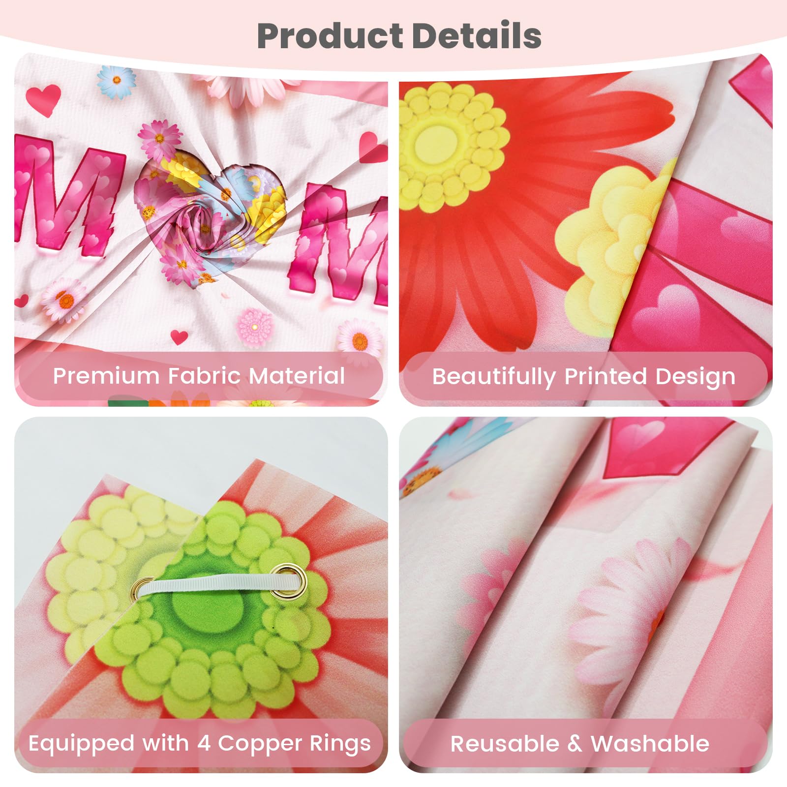 PartyYaa Mothers Day Decoration, Mother's Day Backdrop Banner, I Love You MOM Background - Image 3