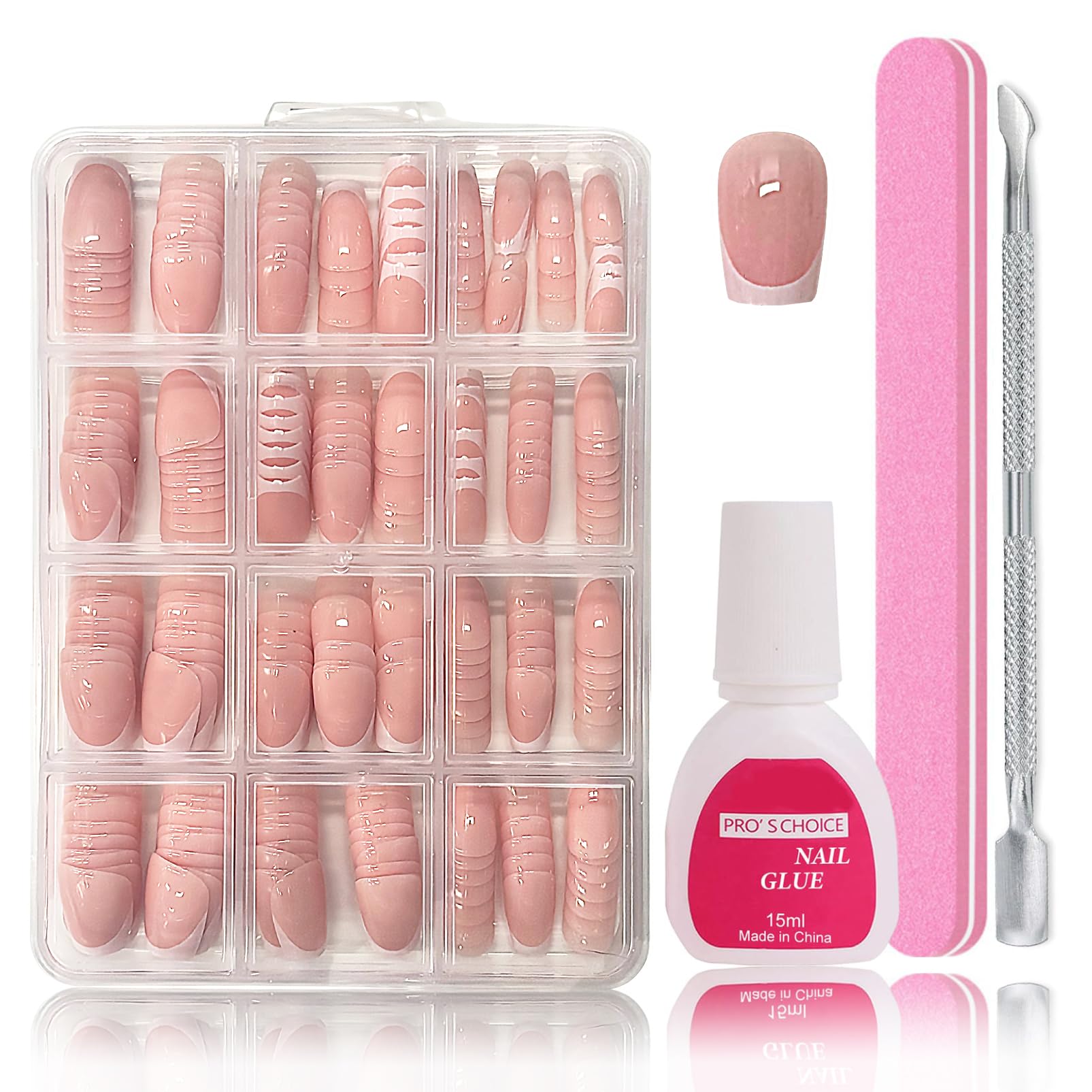 JSRQT 240 Stück Press On Nails Set - Französische Fake Nägel Zum Aufkleben Mit Nagelfeilen (Bunt, French Design)