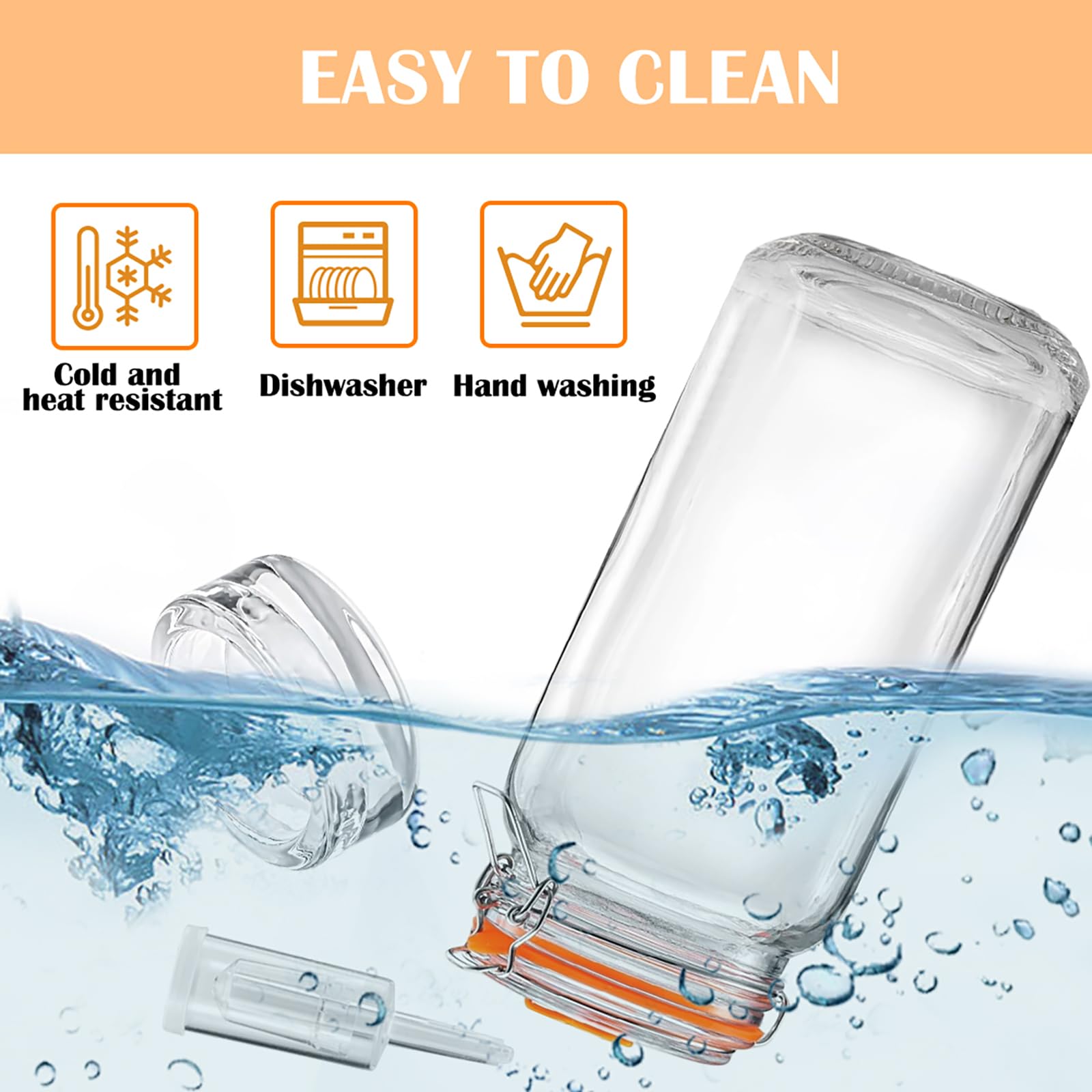 Lot de 2 bocaux de fermentation de 2 l/64 oz, avec valve de fermentation, large bouche, verre de fermentation avec poids, kit de fermentation pour kimchi, choucroute, kéfir, légumes