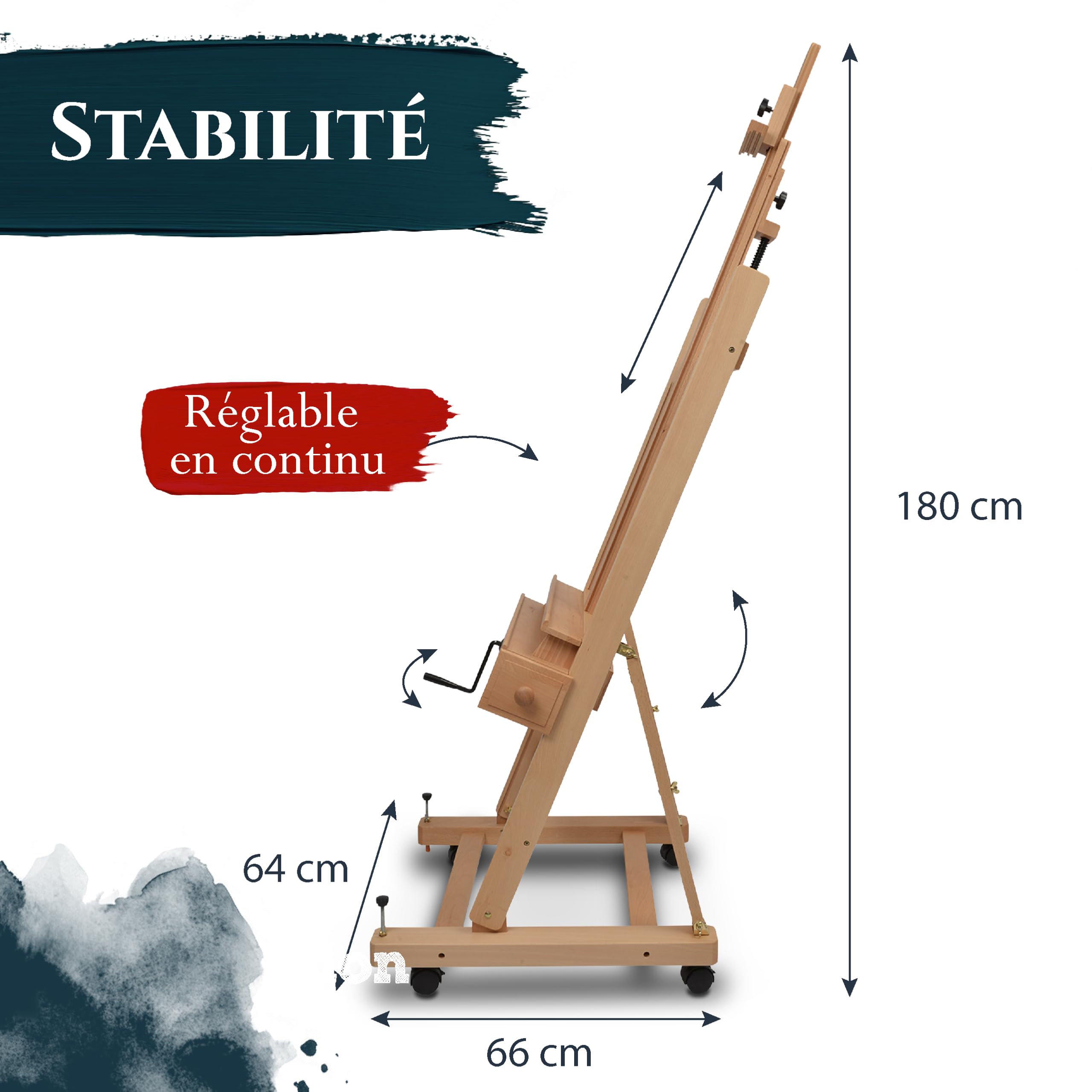 Artina grand chevalet en bois de hêtre pour le dessin artistique structure