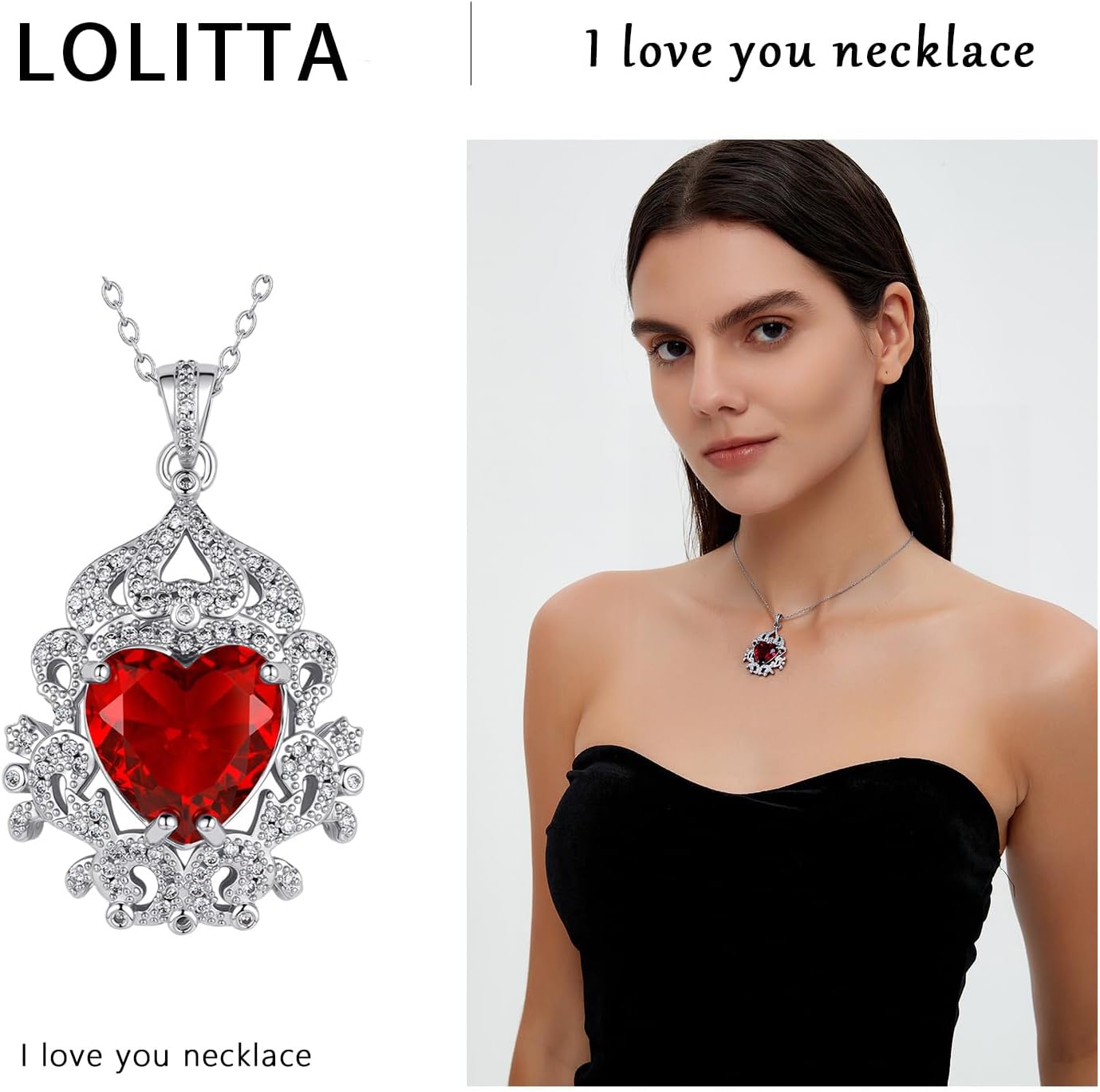 Lolitta Valentine's Day Birthday Mothers Day Gifts large Red Heart Pendant Necklaces For Women, 18k White Gold Plated 18+2 Inch Adjustable Chain, Dainty Jewelry Rose Gifts Set, For women mom her - Image 3