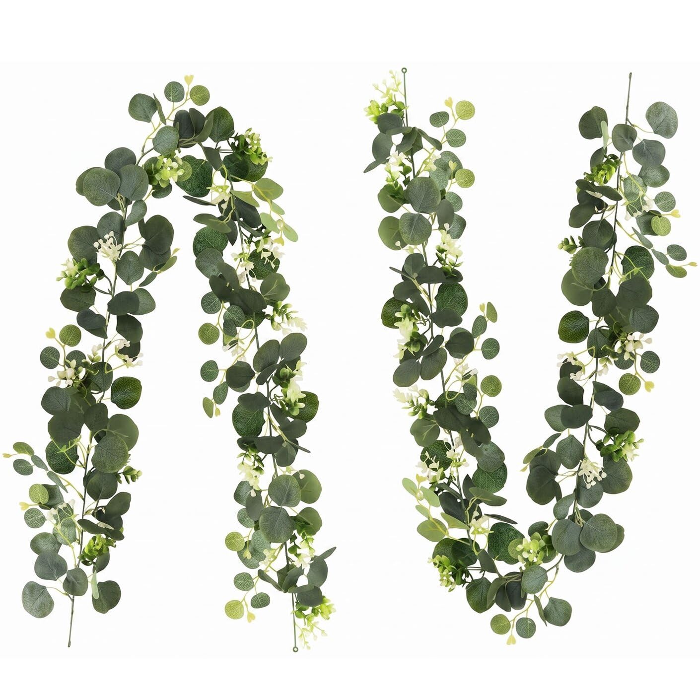 Puedno Artificial Eucalyptus Garland 180CM, Faux Greenery Garland, Fake Hanging Plants Vines, Artificial Plastic Eucalyptus Leaves for Wedding Party Home Decor