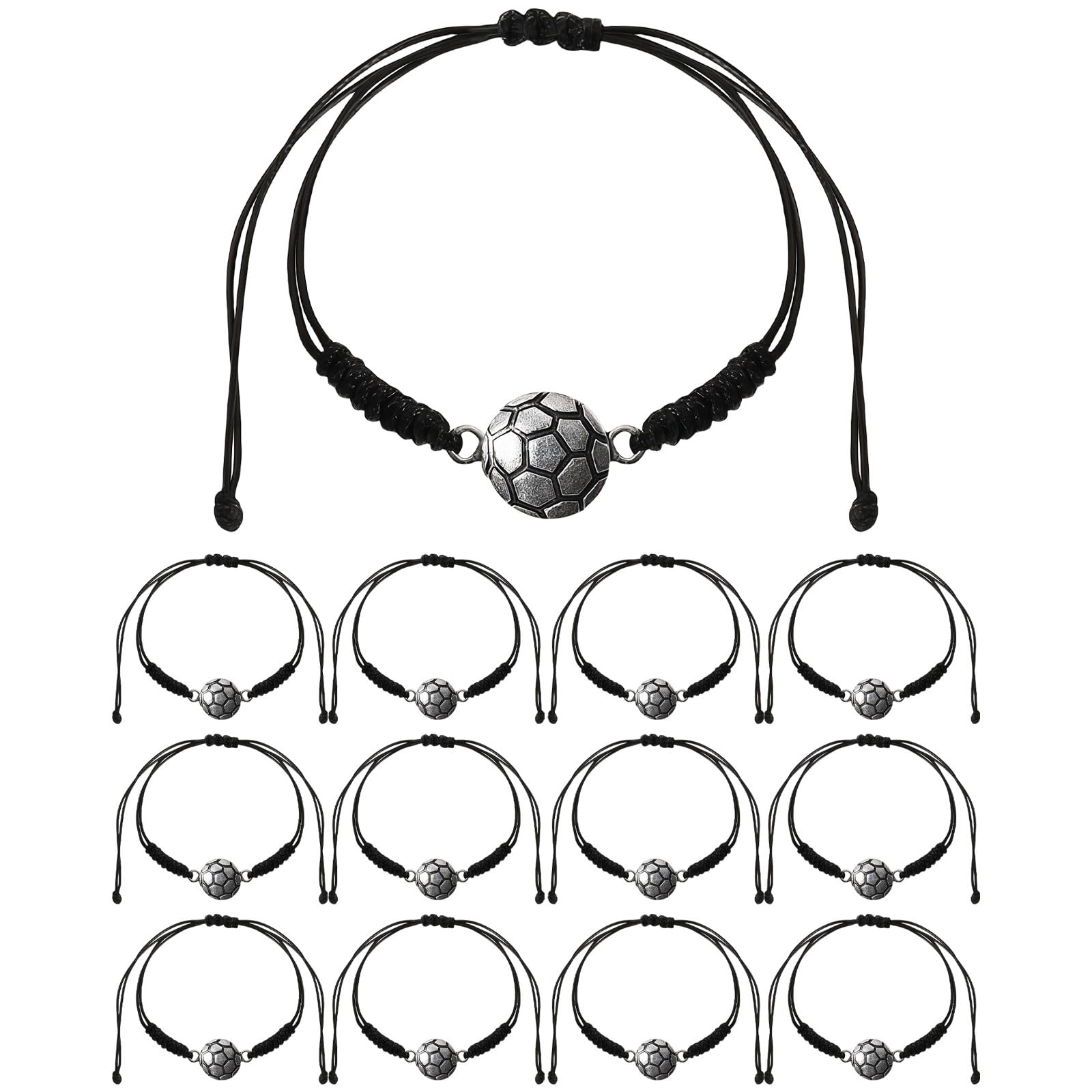 GWAWG 12 Pcs Football Bracelets Wristbands Adjustable Metal Football Charm Bracelet football party bag fillers Braided Rope Bracelets Braided Rope Birthday Party Favors Gift for Kids Boys