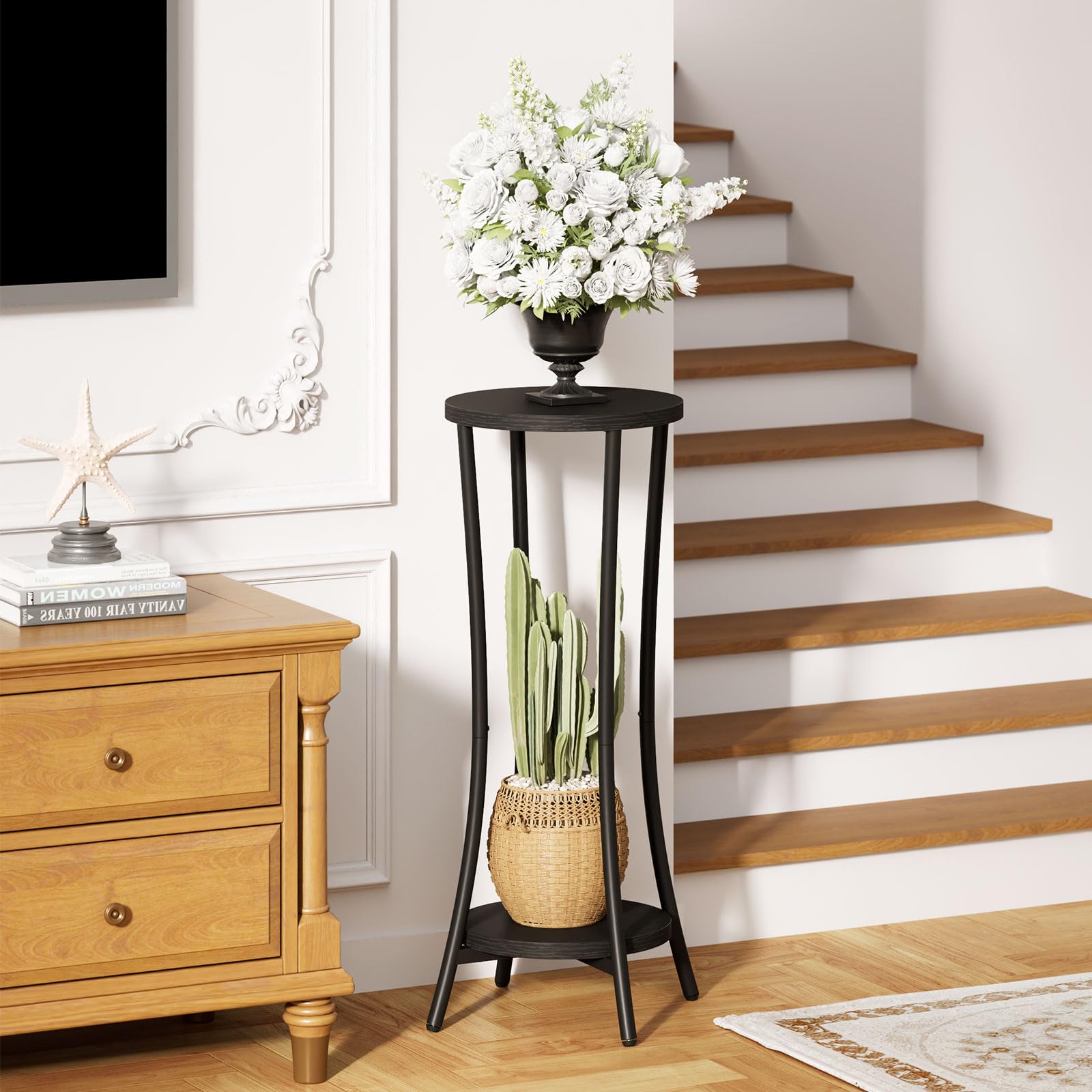 Unho Porte Plante Intérieur Bois: Étagère Plante Avec 8 Tablettes Support Pot De Fleurs Intérieur Extérieur Décoration Parfait Pour Jardin Balcon Terrasse - 115x97x25cm