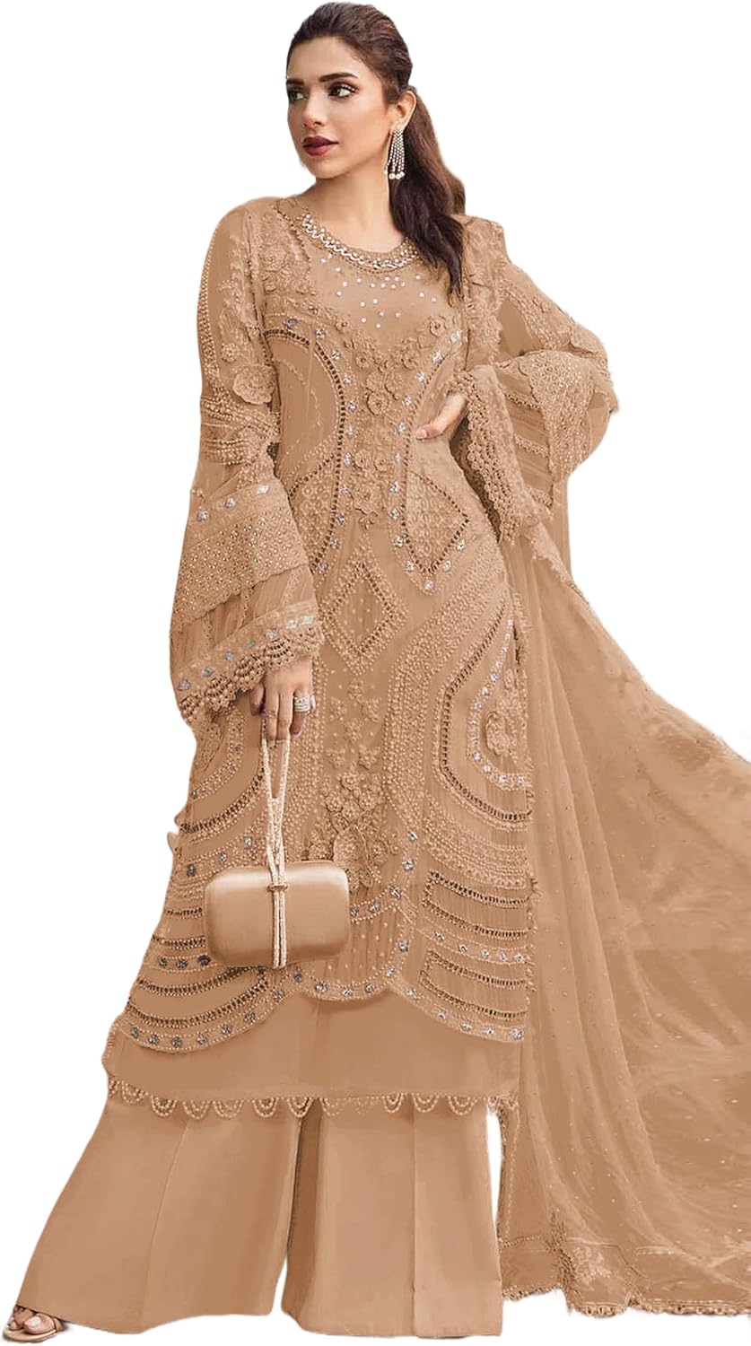 Women’s Eid Special Fox Georgette Salwar Kameez Suit Set with Dupatta Heavy Embroidered Festive Ethnic Wear