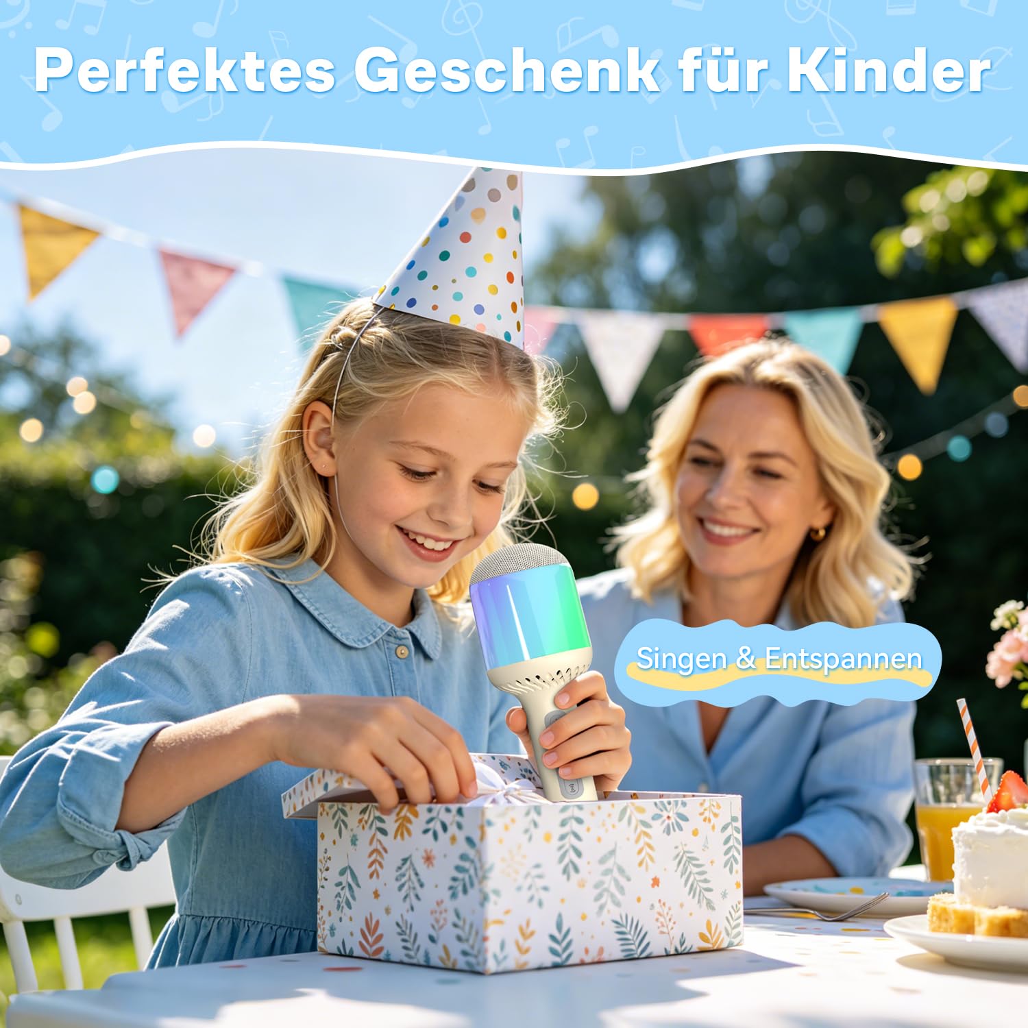 Karaoke Mikrofon Kinder, Karaoke Kinder mikrofon zum Singen, Drahtloses Bluetooth Mikrofon Karaoke mit LED Licht, 6 Soundmodi, 10H Akku, Kompatibel mit Android/iPhone, Für Party/Haus/Geburtstag