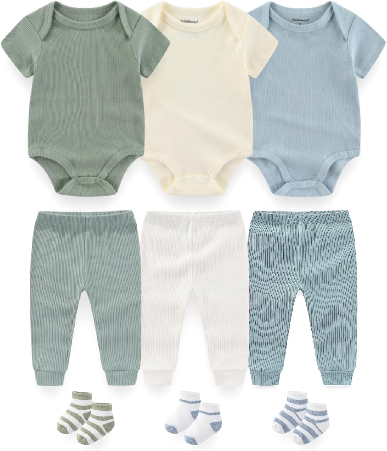 Newborn Baby Layette Gift Set 9-Piece Baby Short Sleeve Bodysuits and Pants Sets Infant Boys Girls Clothes Outfits Newborn Baby Layette Gift Set 9-Piece Baby Short Sleeve Bodysuits and Pants Sets Infant Boys Girls Clothes Outfits