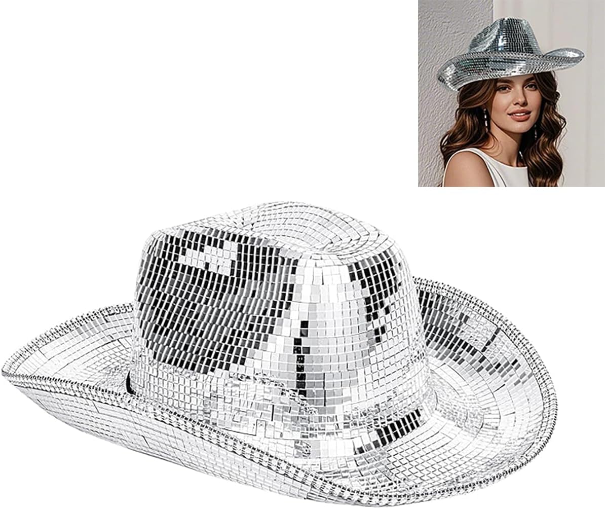 Disco Cowboy – Sparkly Cowboy for Women and Men, Glitter Mirror Disco, Eye-Catching Sparkly Cowgirl for Festival, Party, Rave, Halloween Costume Accessory